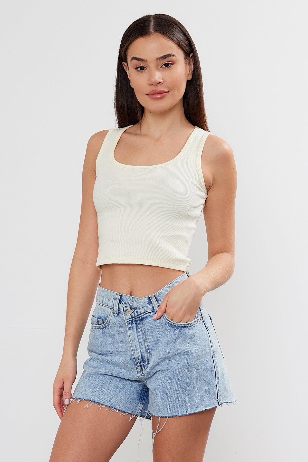 Womens Scoop Neck Tank Top U Neck Ribbed Crop Top 2465 S-M-L (2-2-2) 6 PIECES