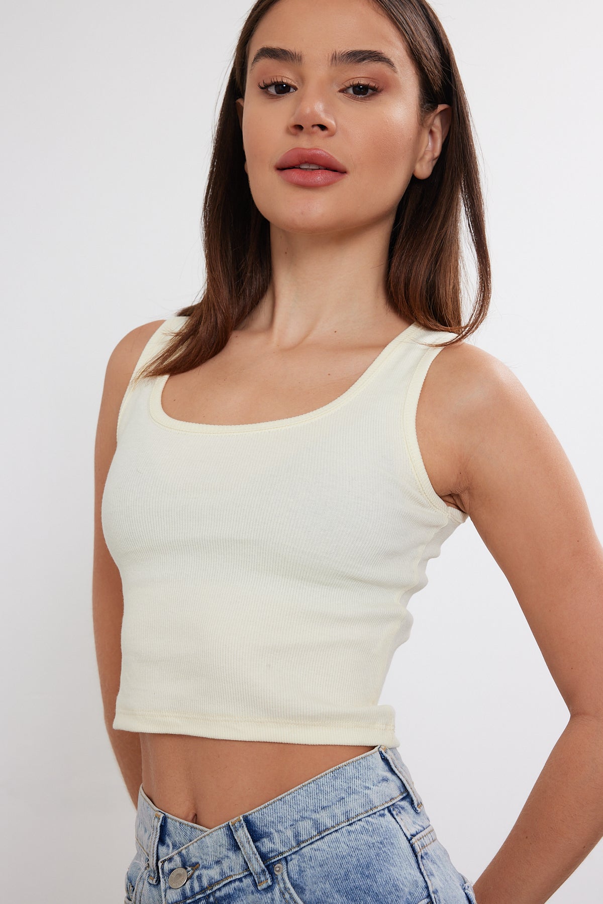 Womens Scoop Neck Tank Top U Neck Ribbed Crop Top 2465 S-M-L (2-2-2) 6 PIECES