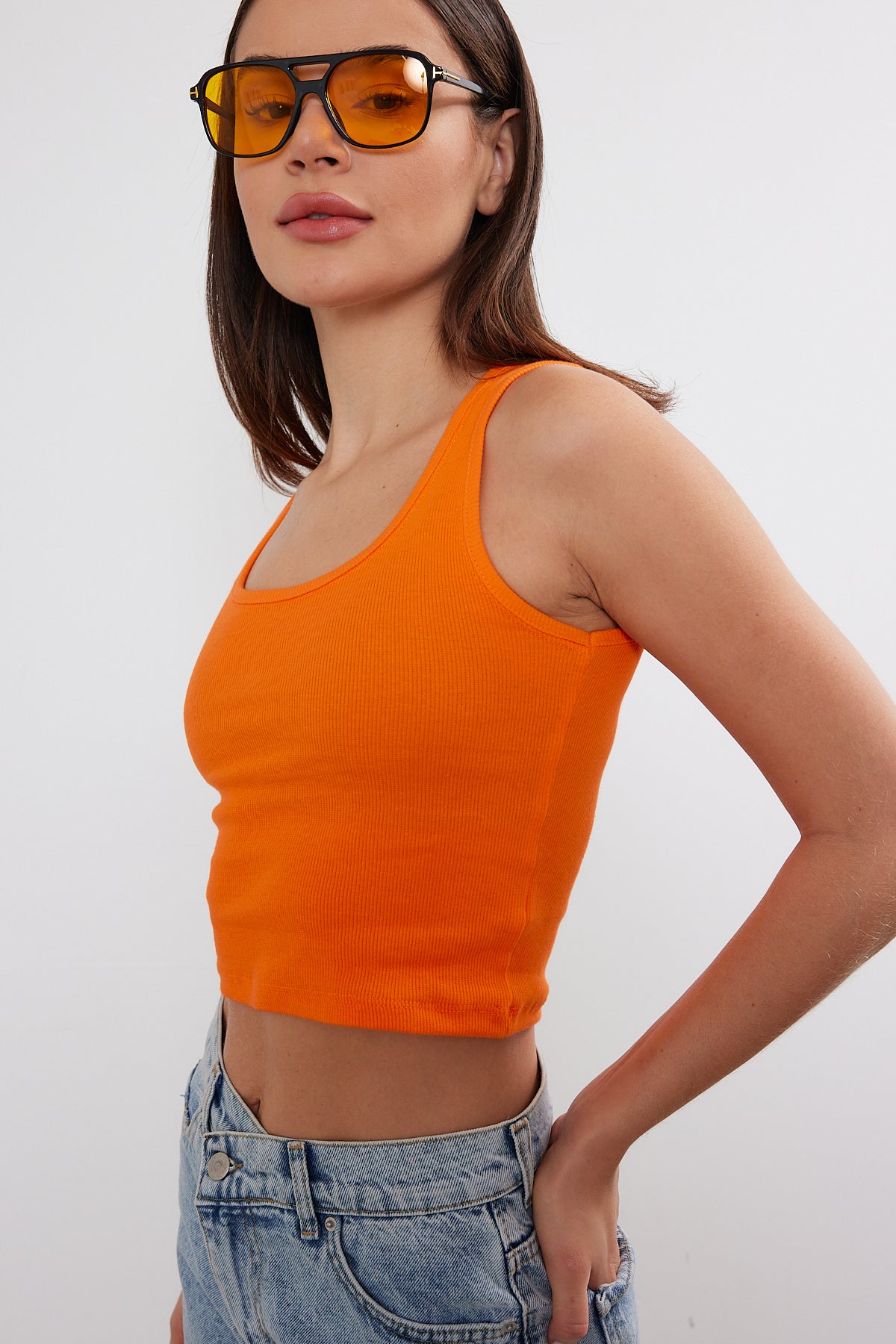 Womens Scoop Neck Tank Top U Neck Ribbed Crop Top 2465 S-M-L (2-2-2) 6 PIECES