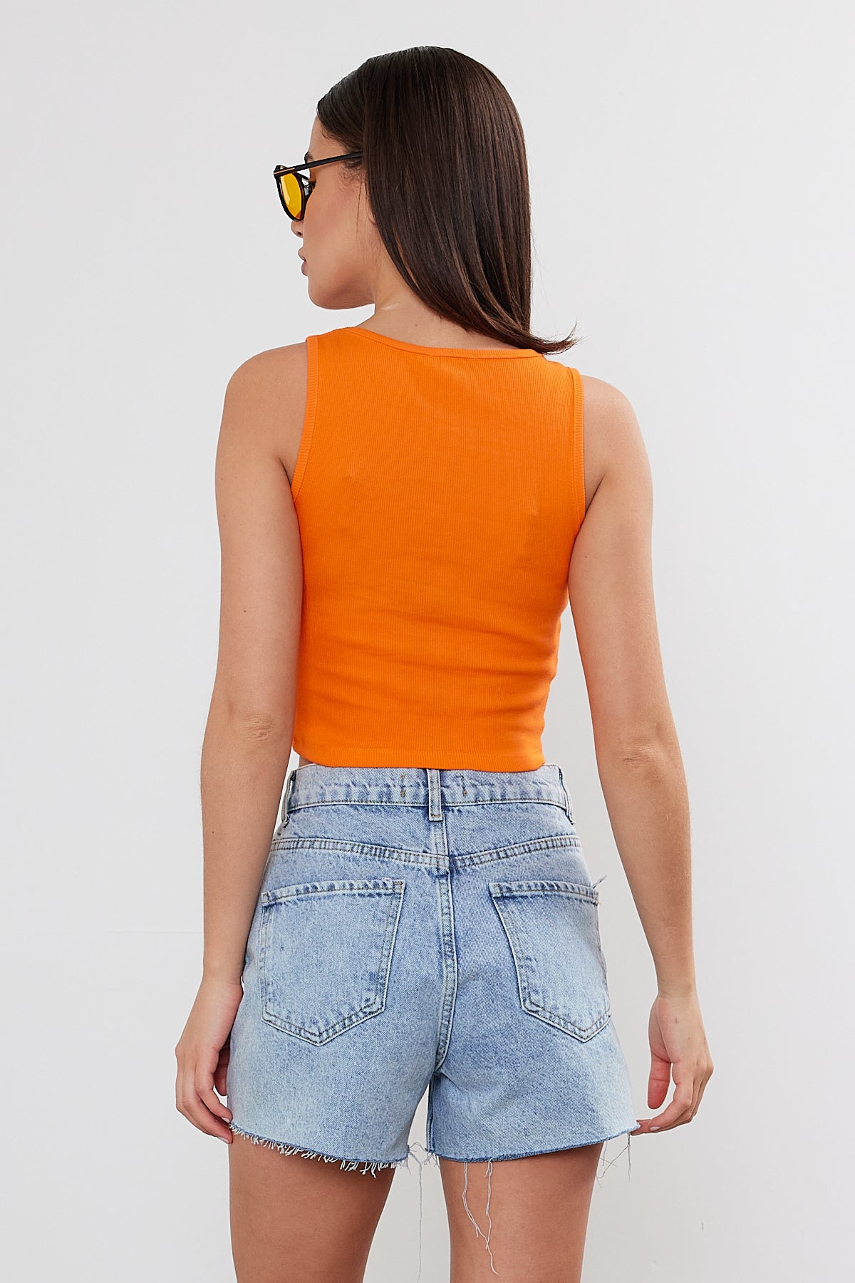 Womens Scoop Neck Tank Top U Neck Ribbed Crop Top 2465 S-M-L (2-2-2) 6 PIECES