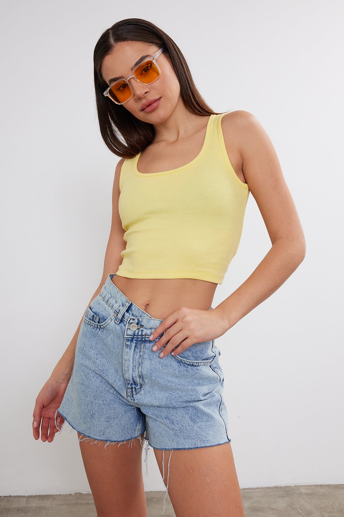 Womens Scoop Neck Tank Top U Neck Ribbed Crop Top 2465 S-M-L (2-2-2) 6 PIECES