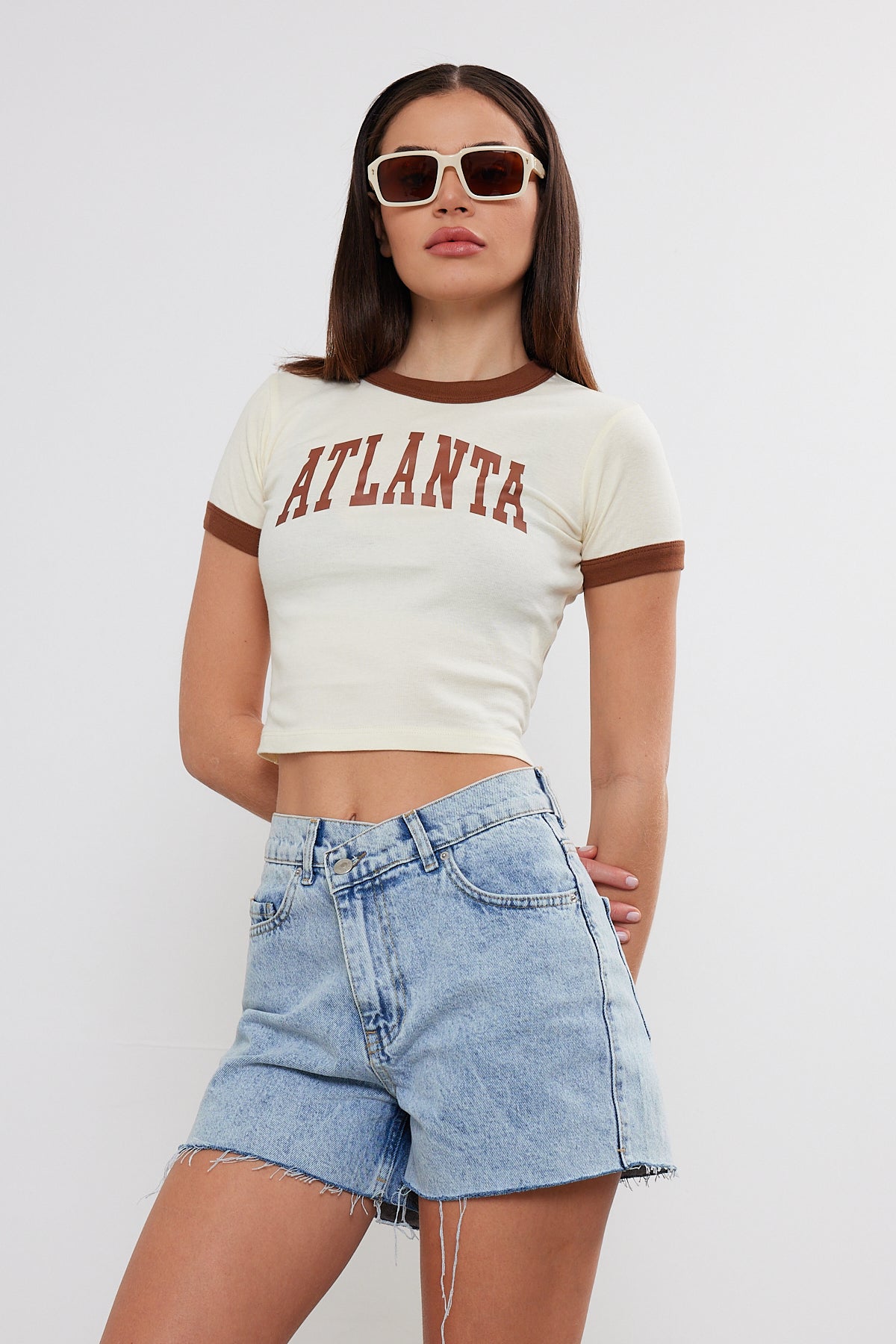 Crop T-Shirt Two Tone "Atlanta" Printed Crop Top (S-M-L / 2-2-2) 6 Pieces