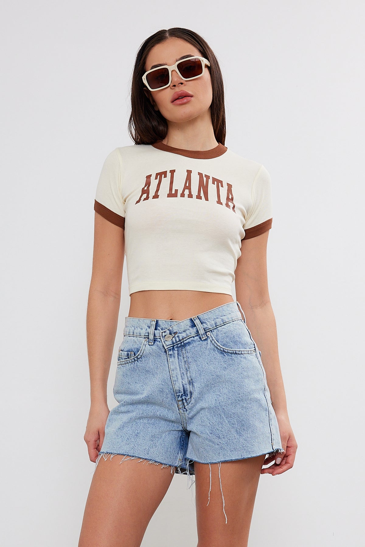 Crop T-Shirt Two Tone "Atlanta" Printed Crop Top (S-M-L / 2-2-2) 6 Pieces