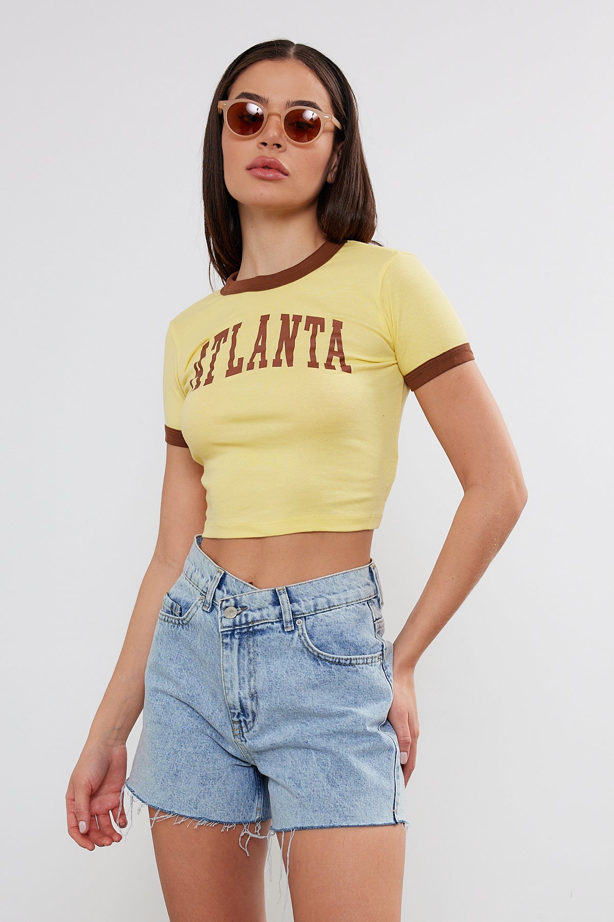 Crop T-Shirt Two Tone "Atlanta" Printed Crop Top (S-M-L / 2-2-2) 6 Pieces