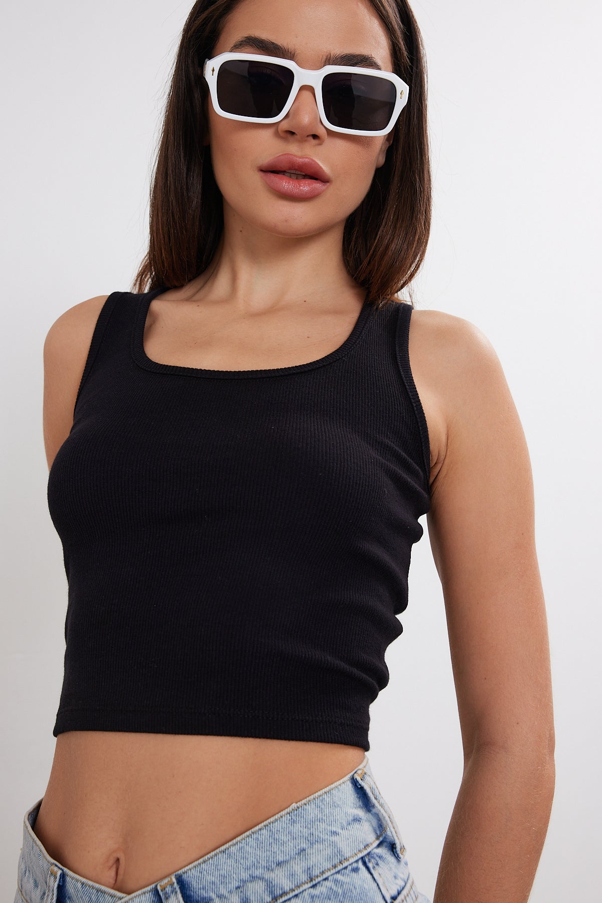 Womens Scoop Neck Tank Top U Neck Ribbed Crop Top 2465 S-M-L (2-2-2) 6 PIECES