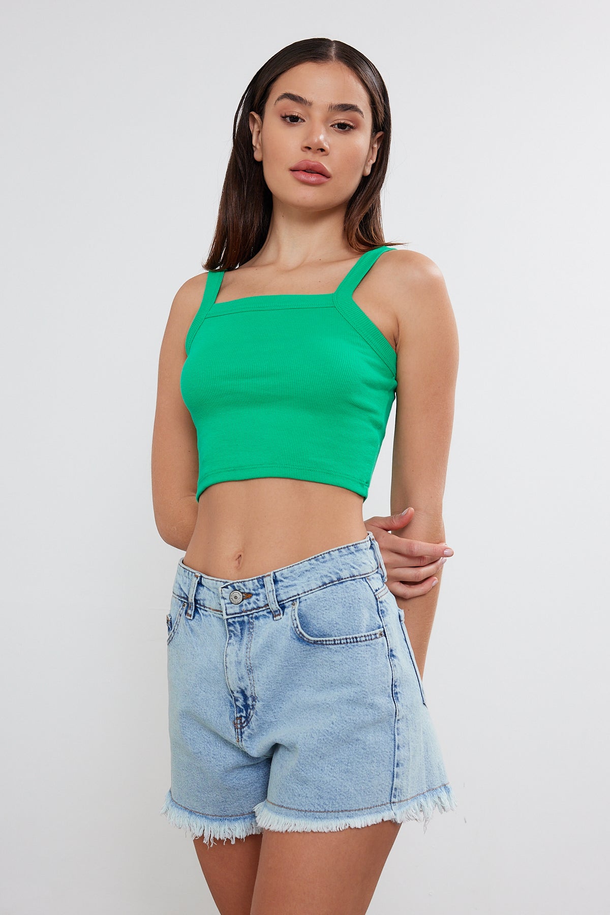 Ribbed Tank Top Starp Crop Top Cotton Short Tank Top 3538 S-M-L (2-2-2) 6 Pieces