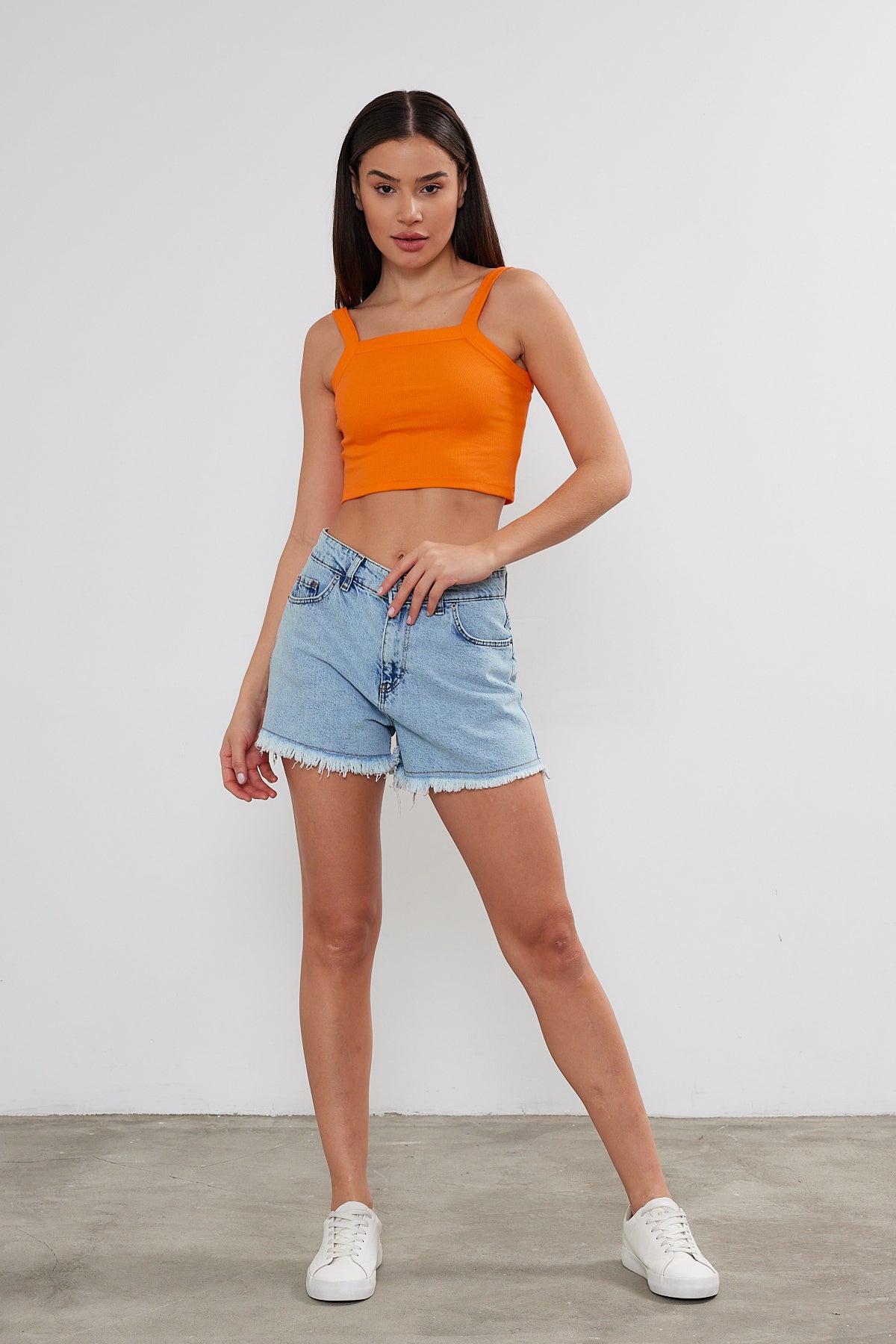 Ribbed Tank Top Starp Crop Top Cotton Short Tank Top 3538 S-M-L (2-2-2) 6 Pieces