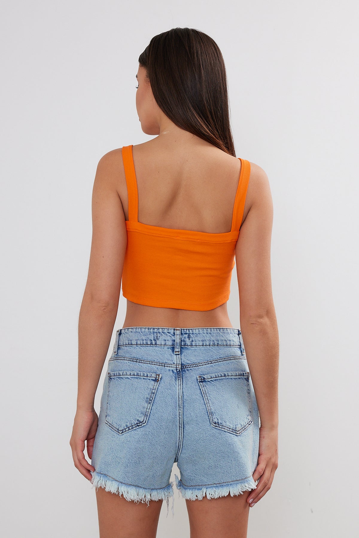 Ribbed Tank Top Starp Crop Top Cotton Short Tank Top 3538 S-M-L (2-2-2) 6 Pieces