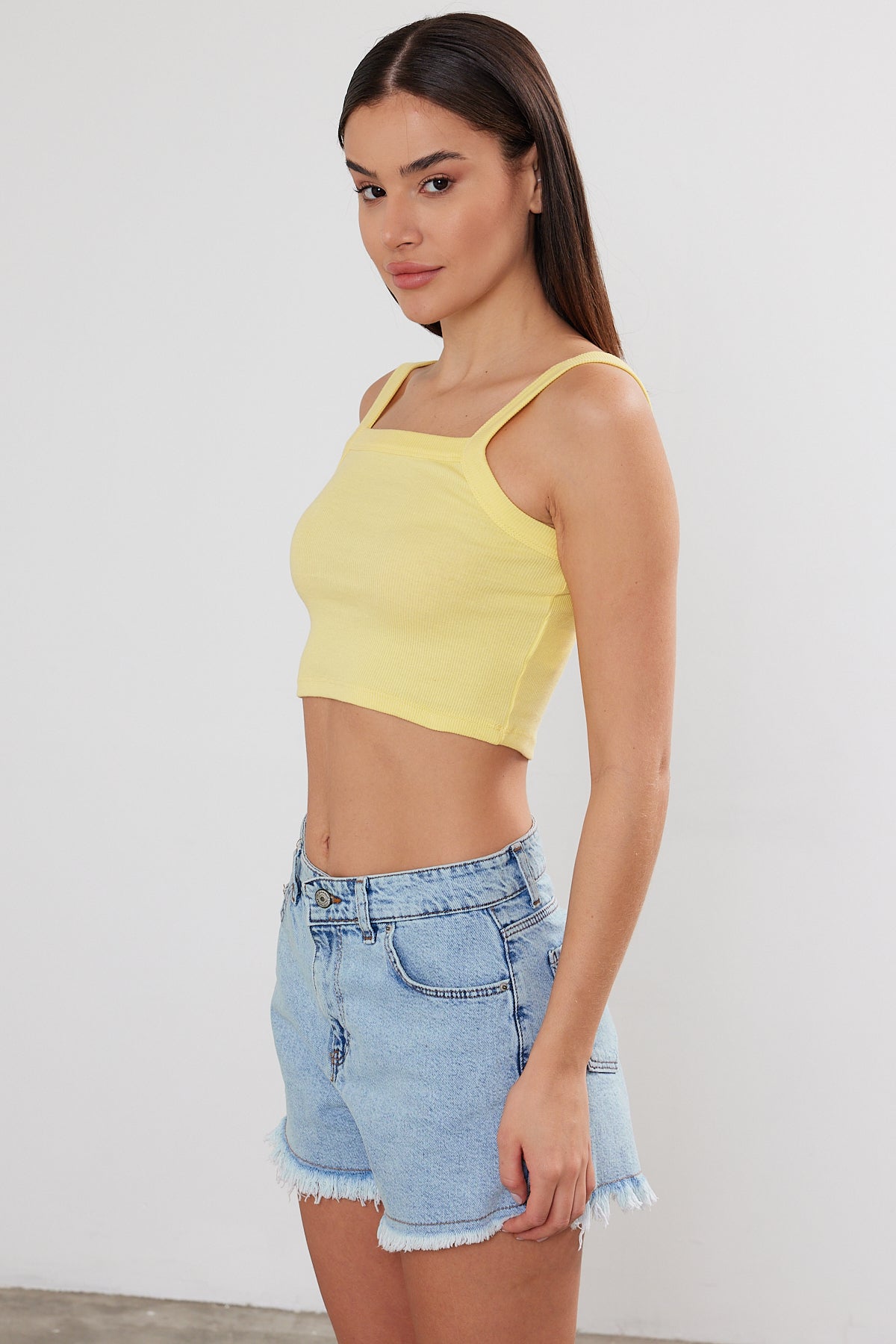 Ribbed Tank Top Starp Crop Top Cotton Short Tank Top 3538 S-M-L (2-2-2) 6 Pieces