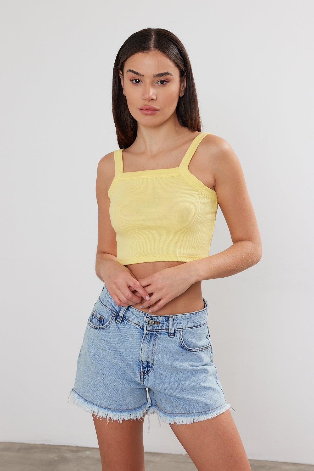 Ribbed Tank Top Starp Crop Top Cotton Short Tank Top 3538 S-M-L (2-2-2) 6 Pieces