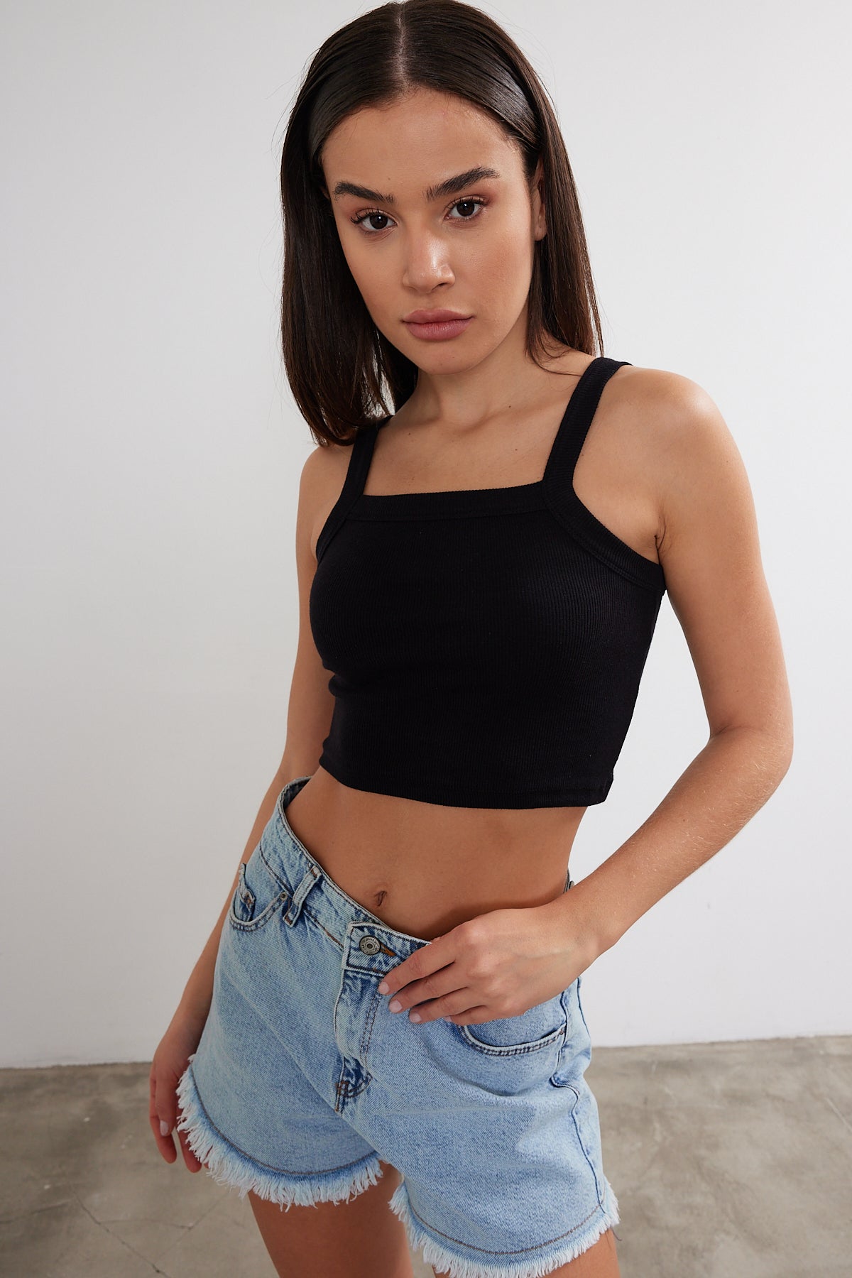 Ribbed Tank Top Starp Crop Top Cotton Short Tank Top 3538 S-M-L (2-2-2) 6 Pieces