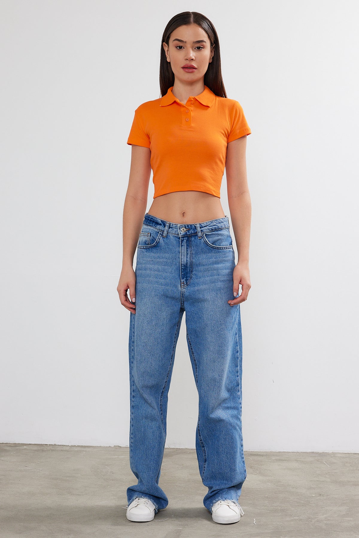 Womens Polo Neck Crop Top Polo Neck Cropped T-Shirt 4034 S-M-L (2-2-2) 6 PIECES