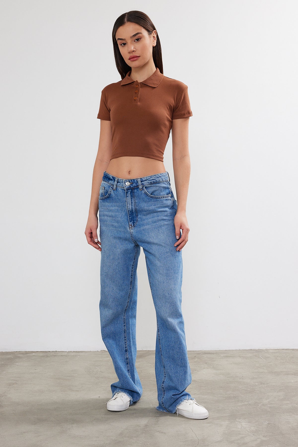 Womens Polo Neck Crop Top Polo Neck Cropped T-Shirt 4034 S-M-L (2-2-2) 6 PIECES