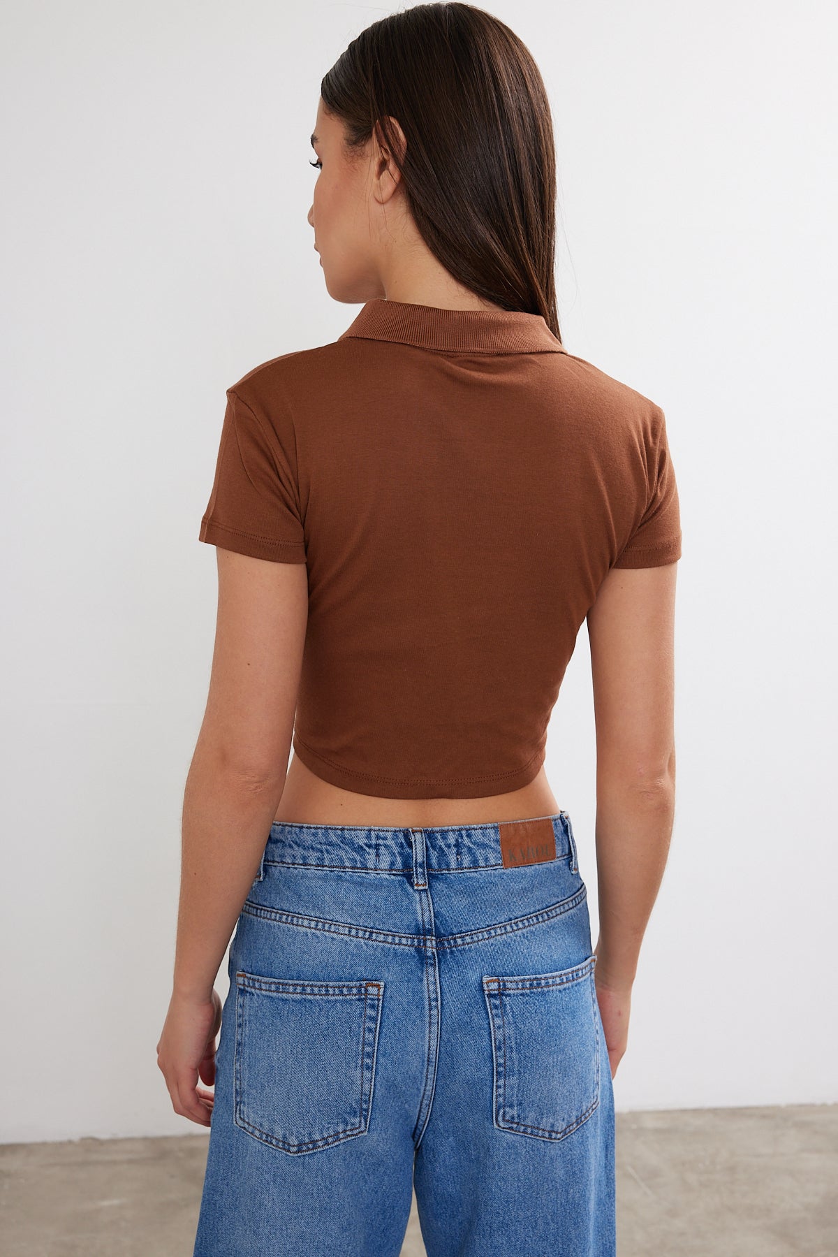 Womens Polo Neck Crop Top Polo Neck Cropped T-Shirt 4034 S-M-L (2-2-2) 6 PIECES