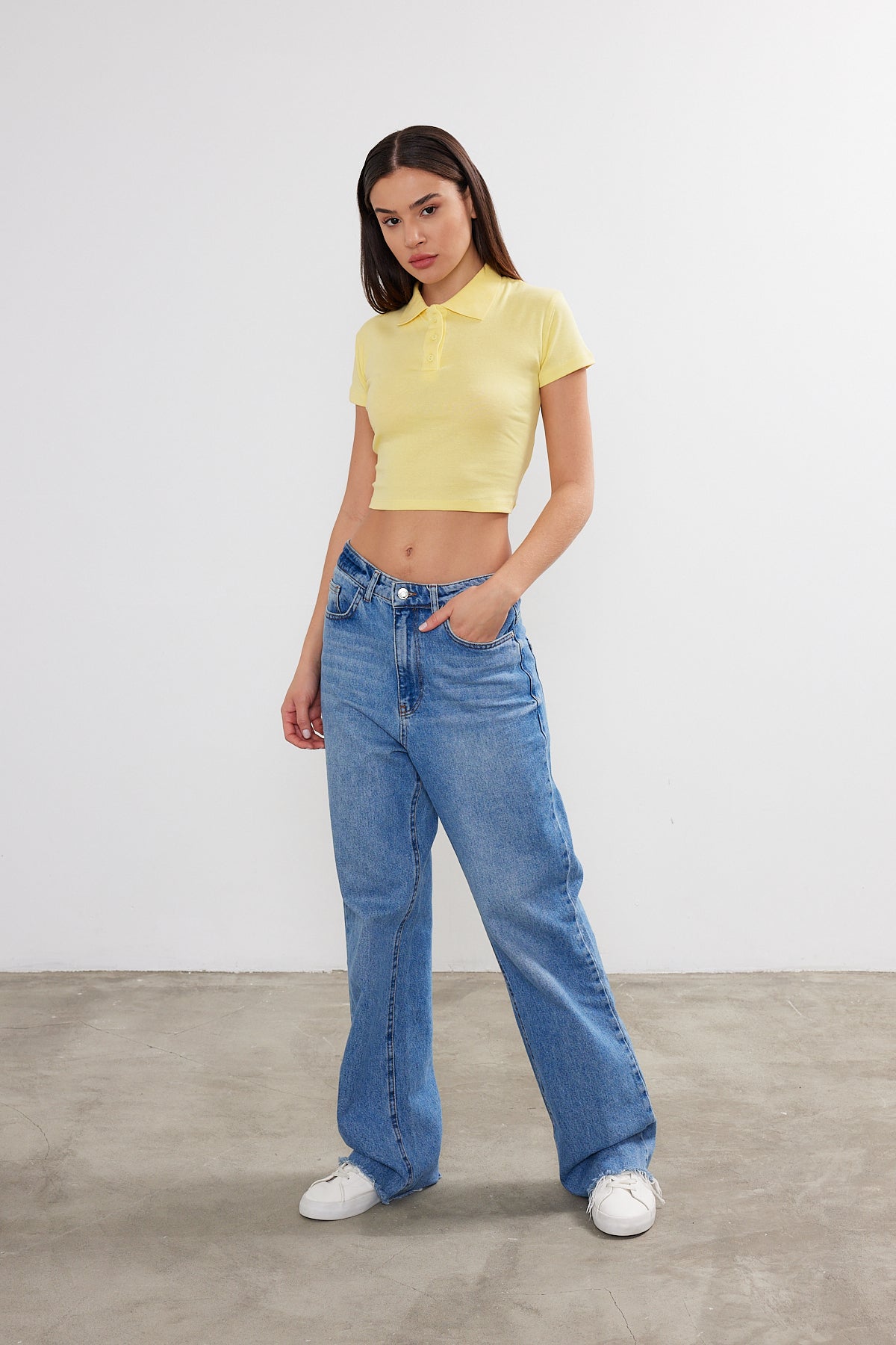 Womens Polo Neck Crop Top Polo Neck Cropped T-Shirt 4034 S-M-L (2-2-2) 6 PIECES