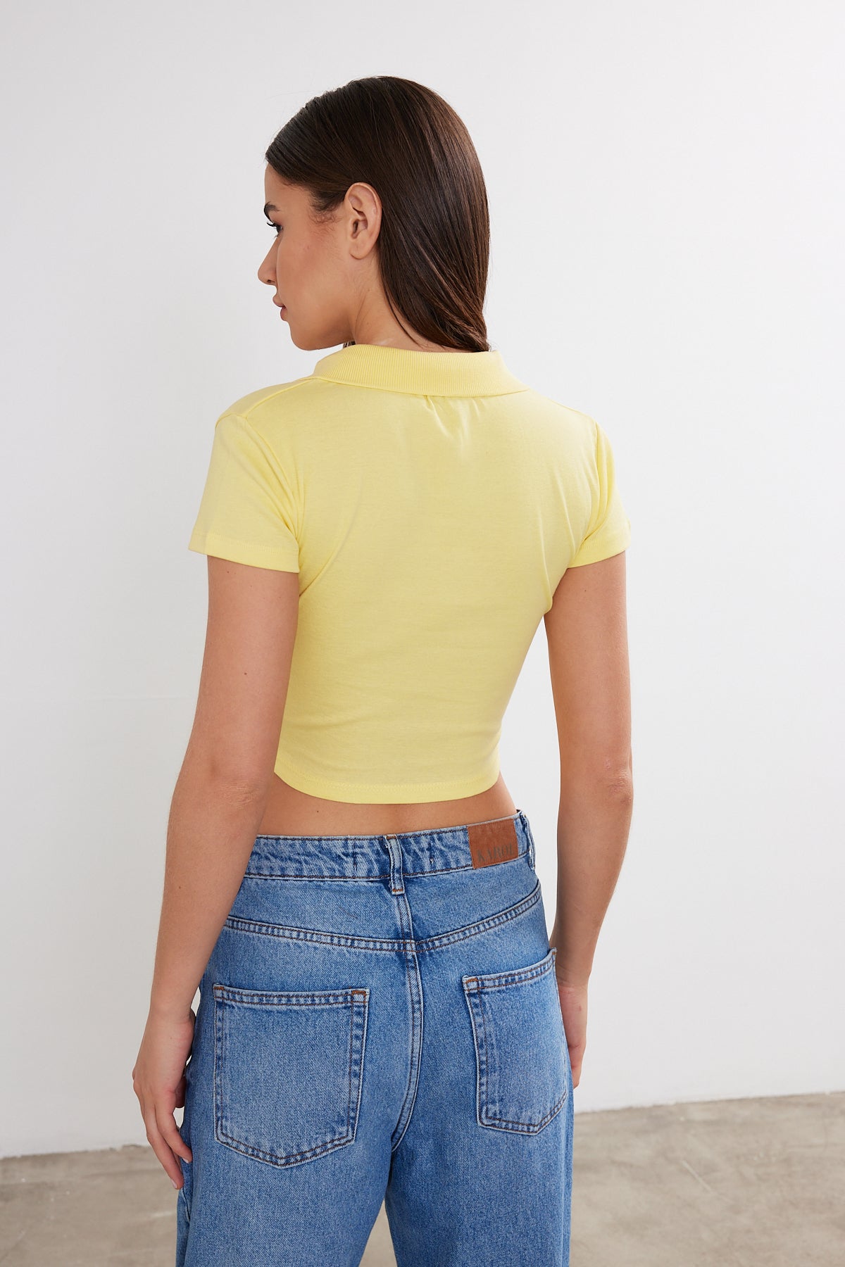 Womens Polo Neck Crop Top Polo Neck Cropped T-Shirt 4034 S-M-L (2-2-2) 6 PIECES