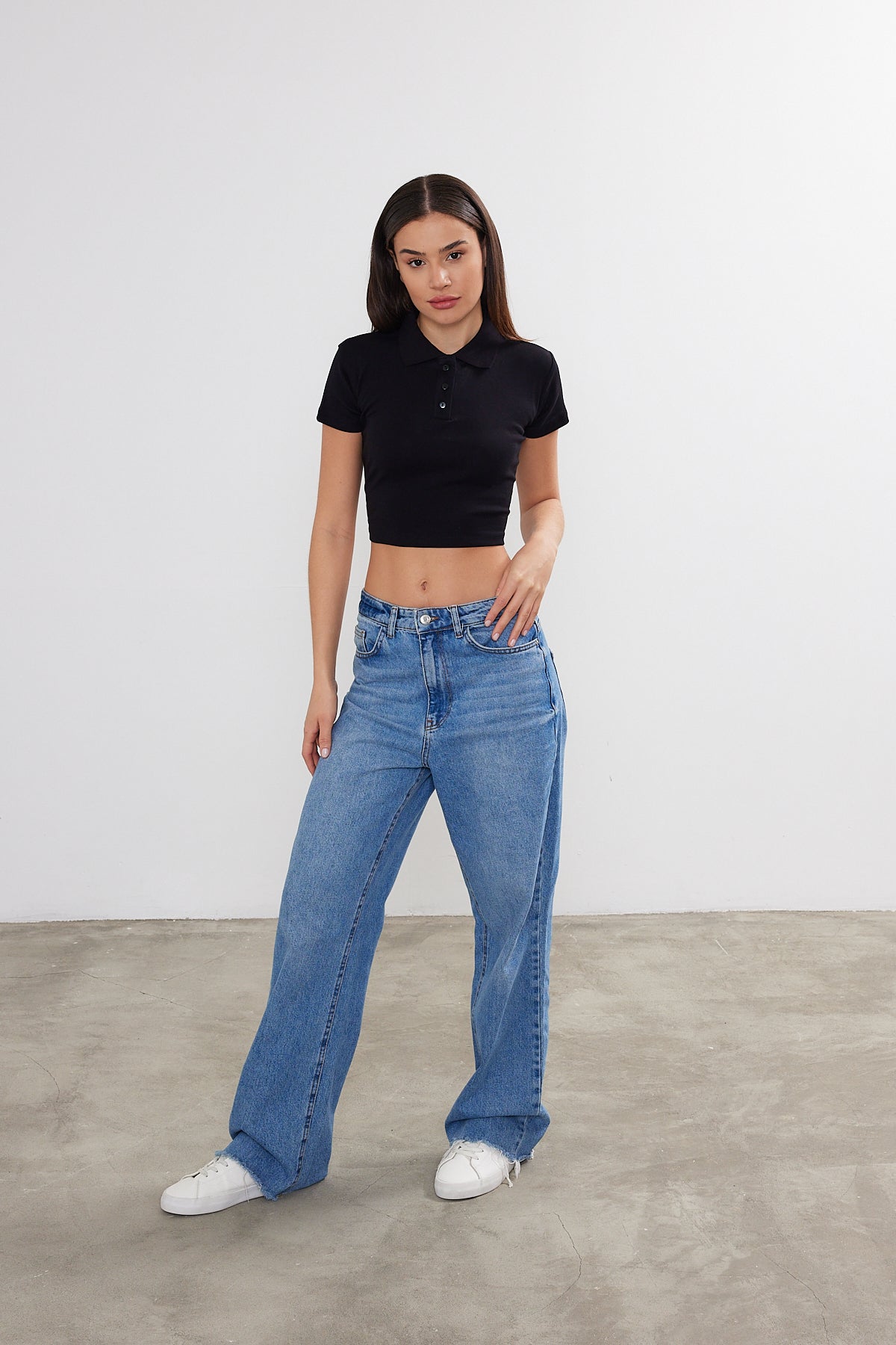 Womens Polo Neck Crop Top Polo Neck Cropped T-Shirt 4034 S-M-L (2-2-2) 6 PIECES