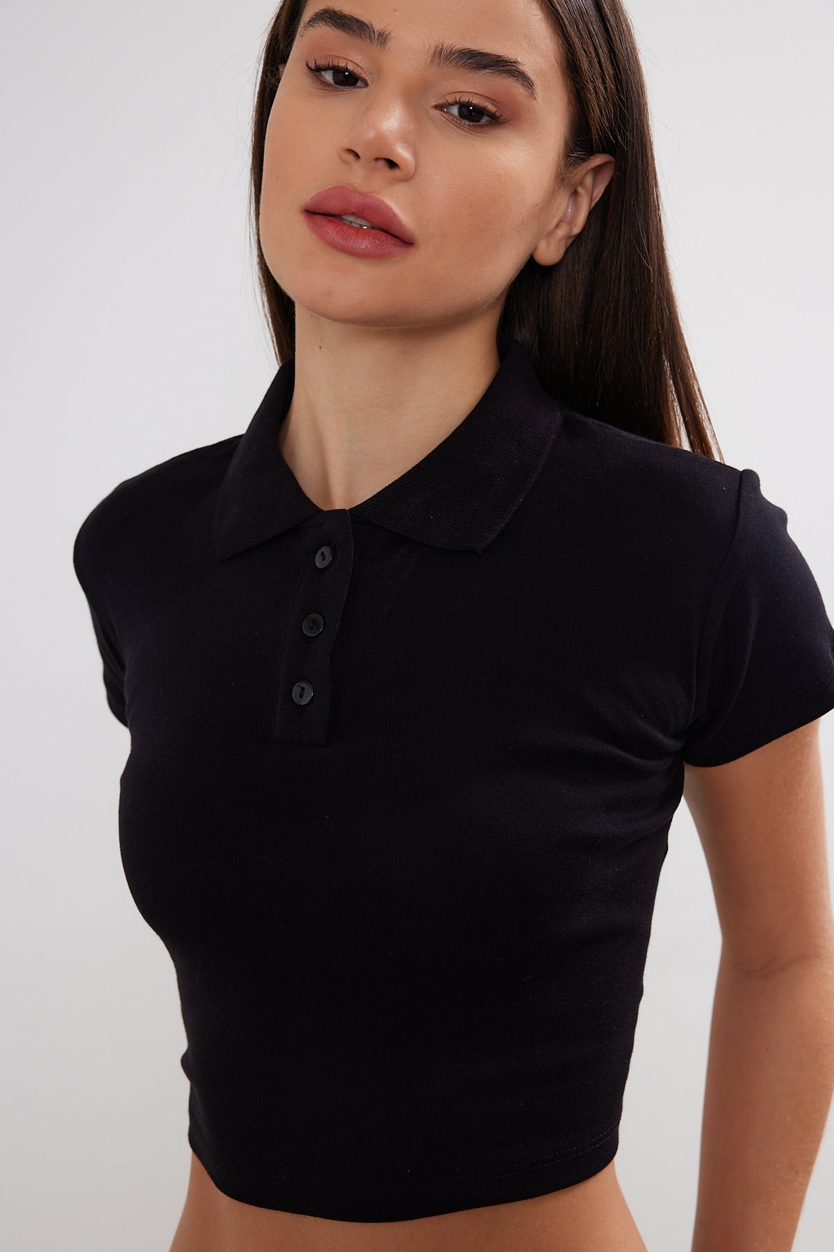 Womens Polo Neck Crop Top Polo Neck Cropped T-Shirt 4034 S-M-L (2-2-2) 6 PIECES