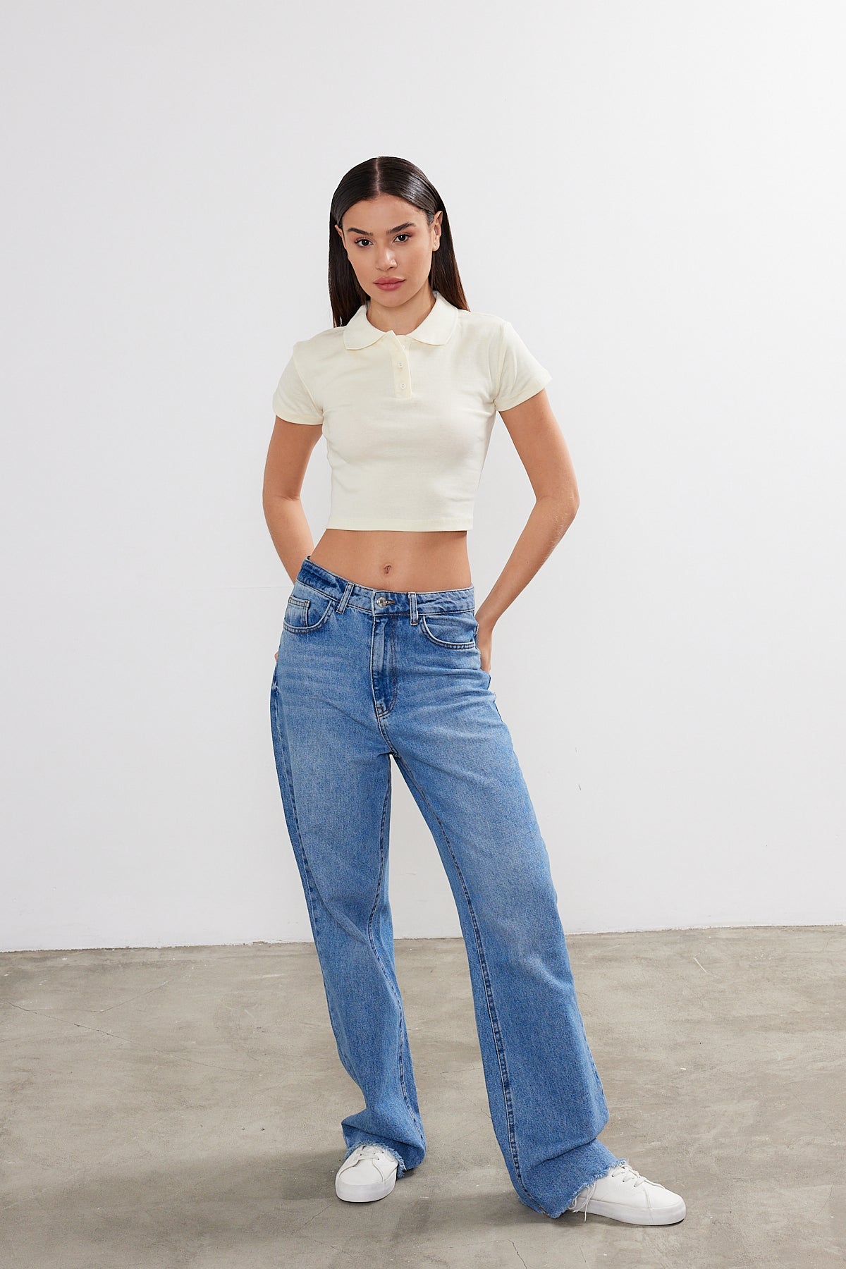 Womens Polo Neck Crop Top Polo Neck Cropped T-Shirt 4034 S-M-L (2-2-2) 6 PIECES
