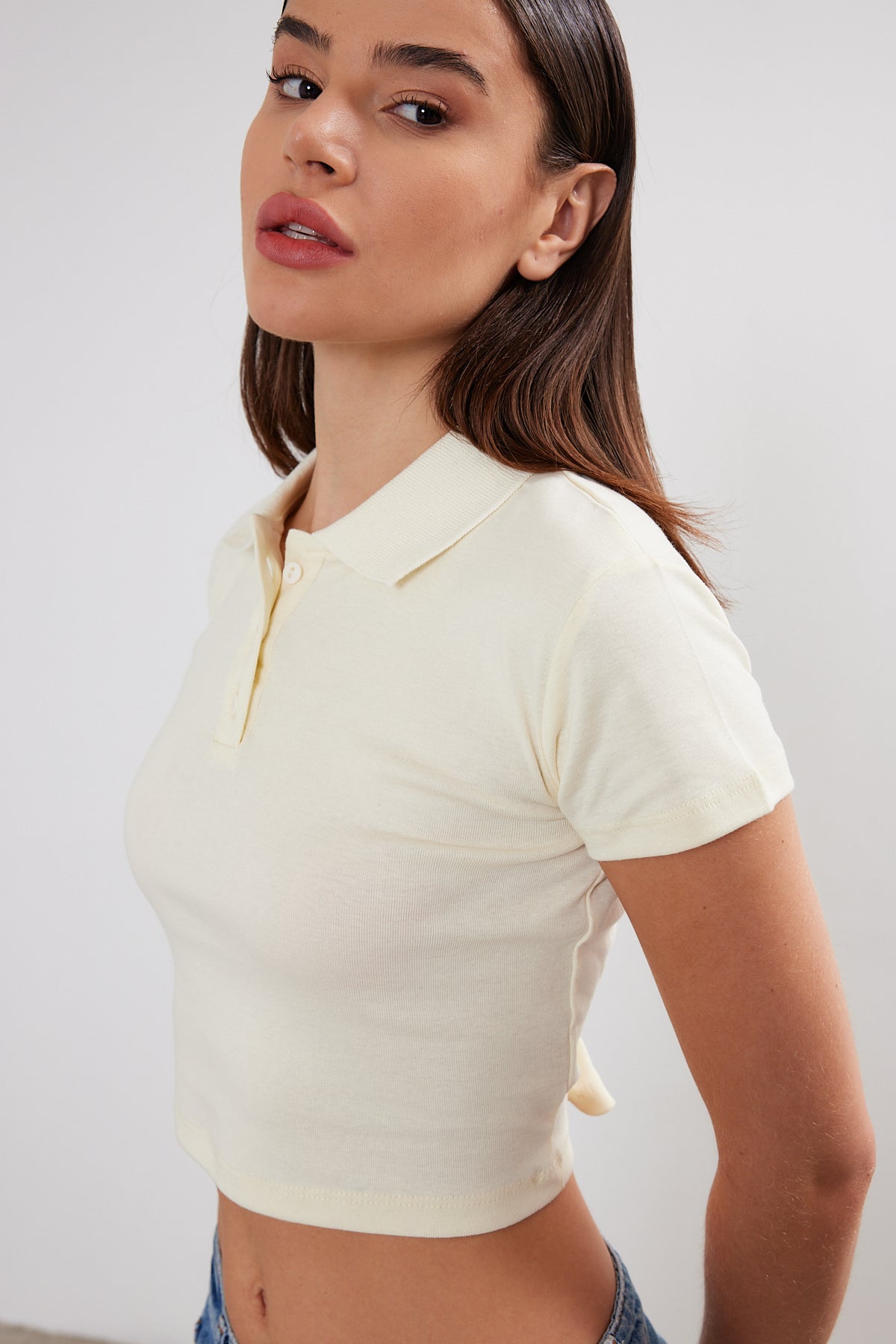 Womens Polo Neck Crop Top Polo Neck Cropped T-Shirt 4034 S-M-L (2-2-2) 6 PIECES