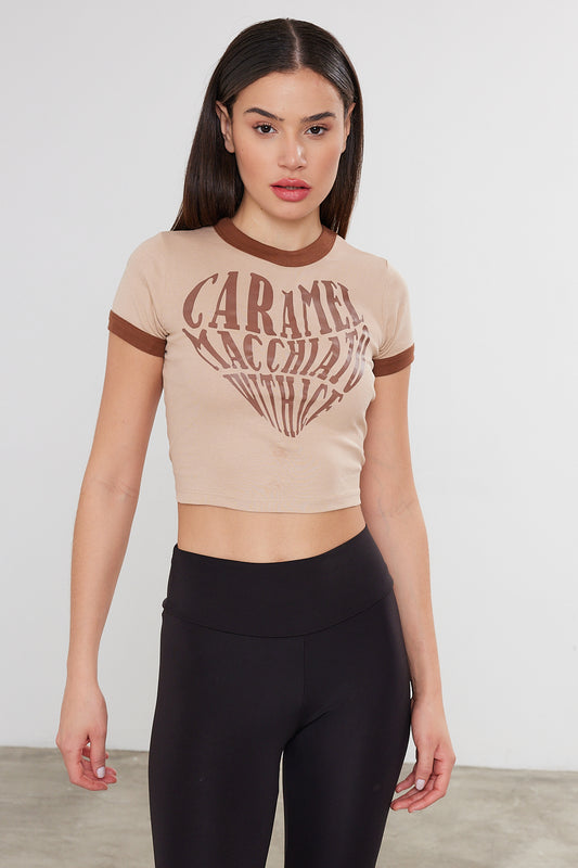 Womens Heart Printed Cropped T-Shirt Crop Top Printed (S-M-L / 2-2-2) 6 Pieces