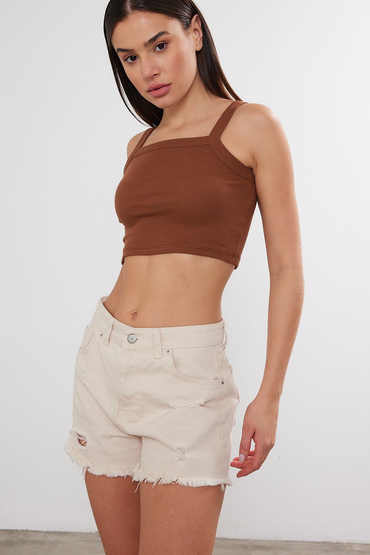 Ribbed Tank Top Starp Crop Top Cotton Short Tank Top 3538 S-M-L (2-2-2) 6 Pieces