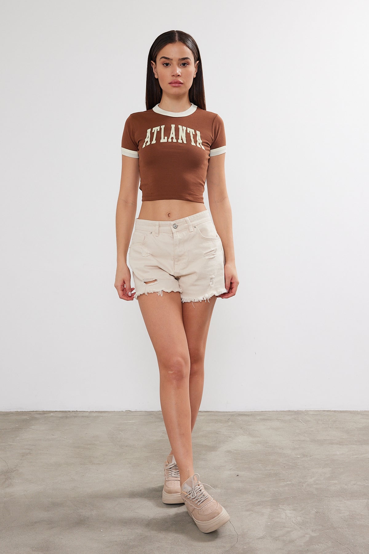 Crop T-Shirt Two Tone "Atlanta" Printed Crop Top (S-M-L / 2-2-2) 6 Pieces