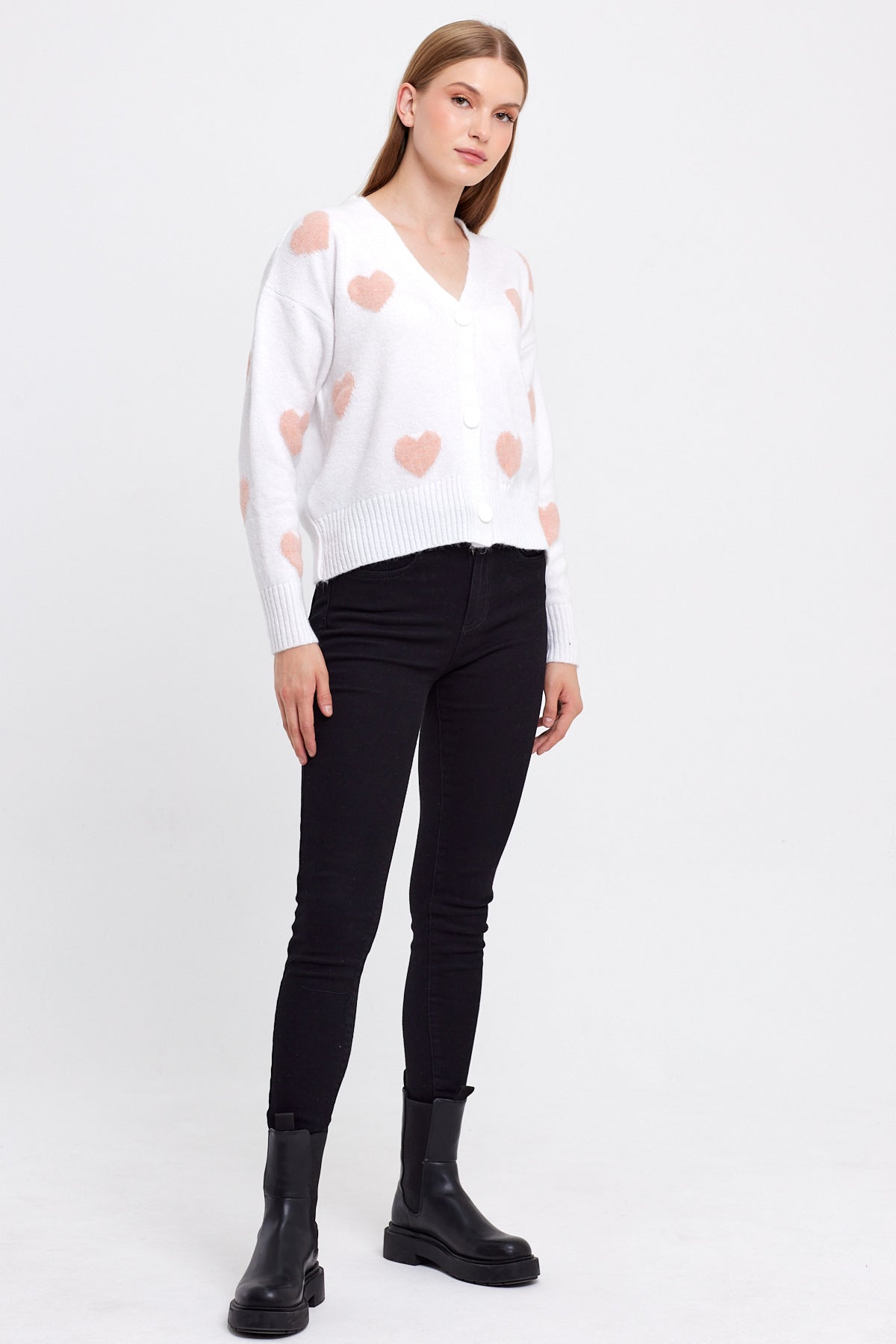 Heart Knit Cardigan Cropped - Cute Collection