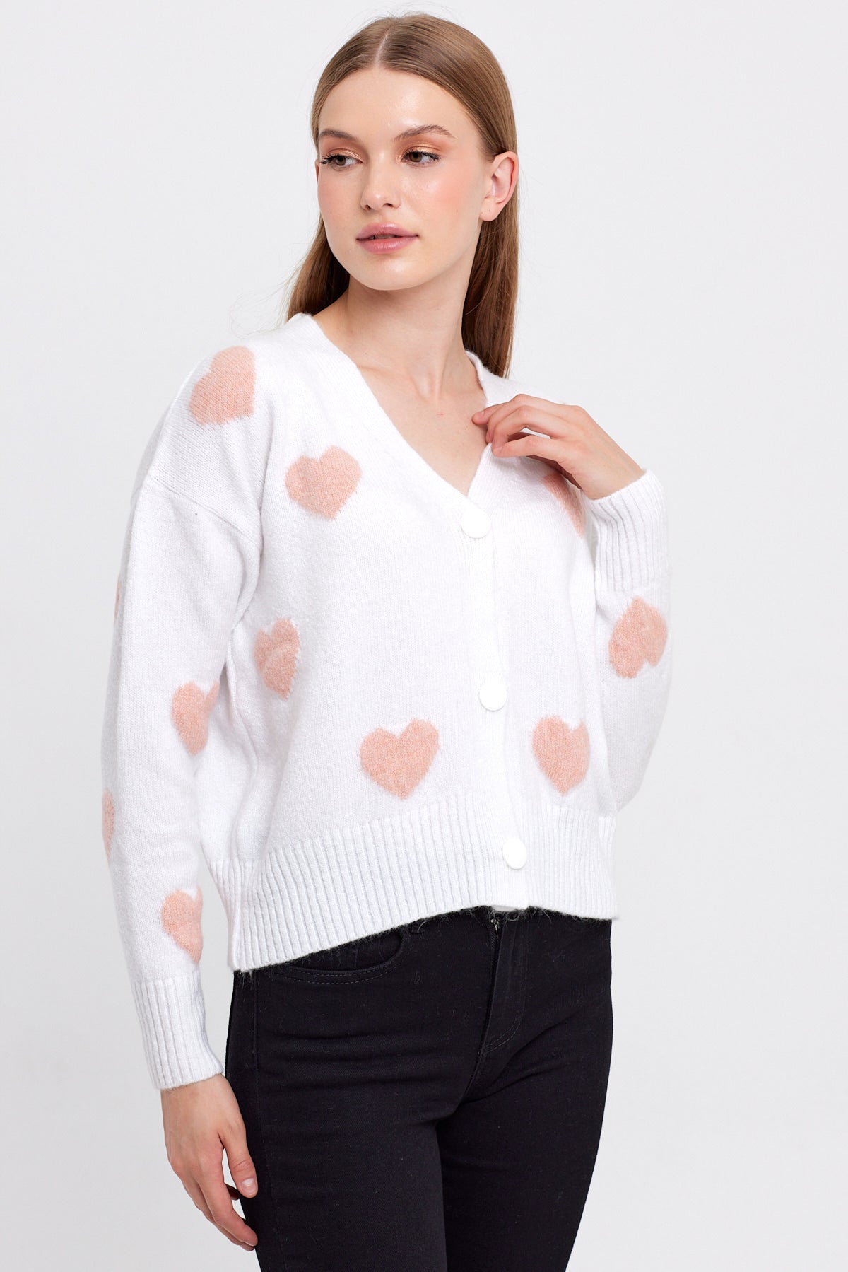 Heart Knit Cardigan Cropped - Cute Collection