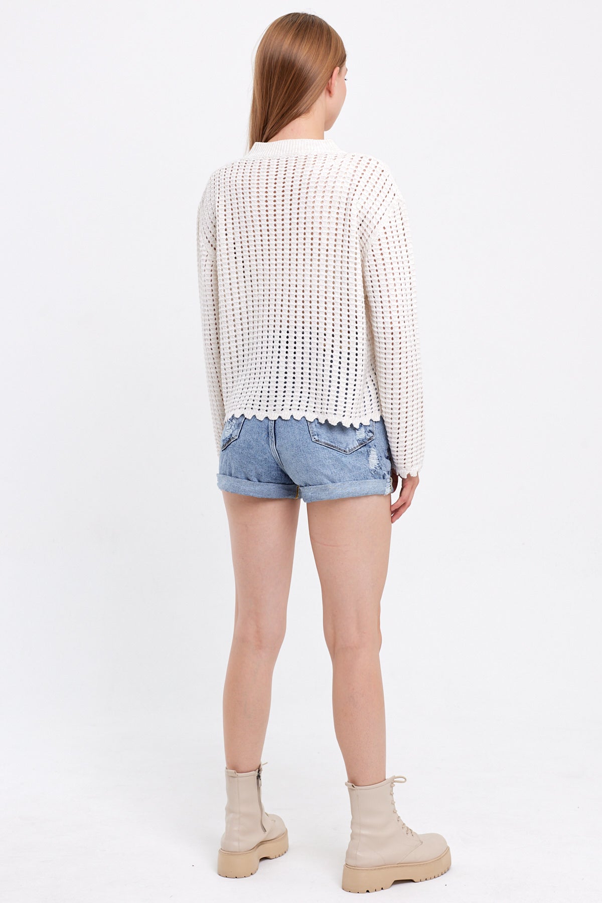 Flower Embroidered Knit Cardigan Cropped - Cute Collection