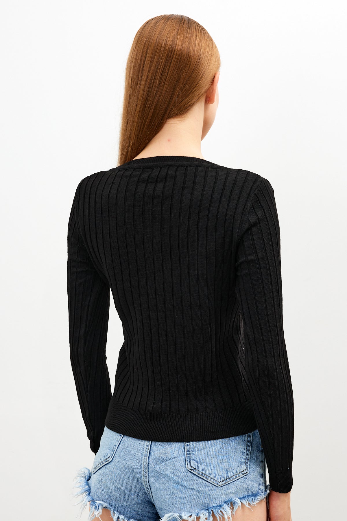 V Neck Ribbed Knit Top - SKU: 1071