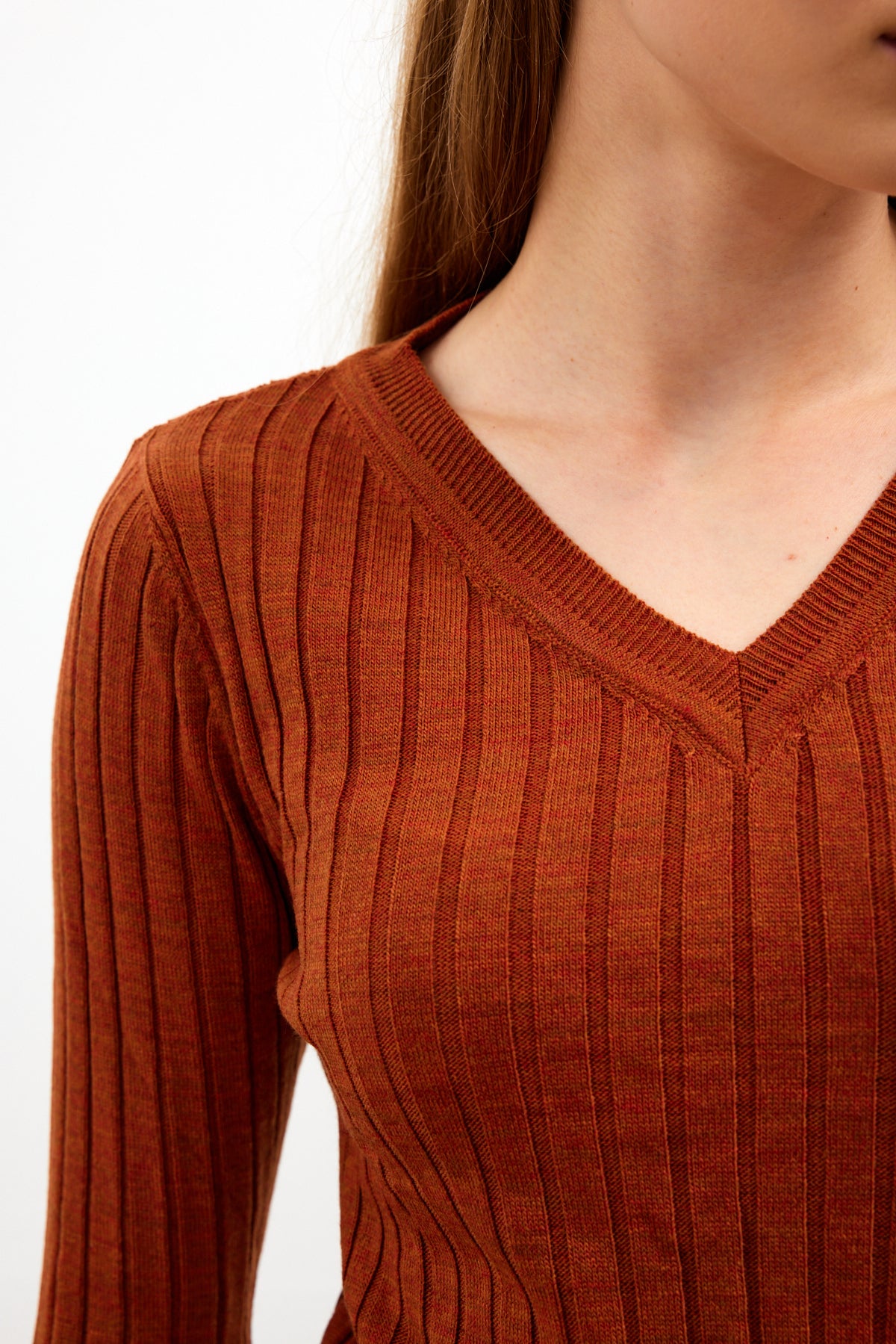 V Neck Ribbed Knit Top - SKU: 1071