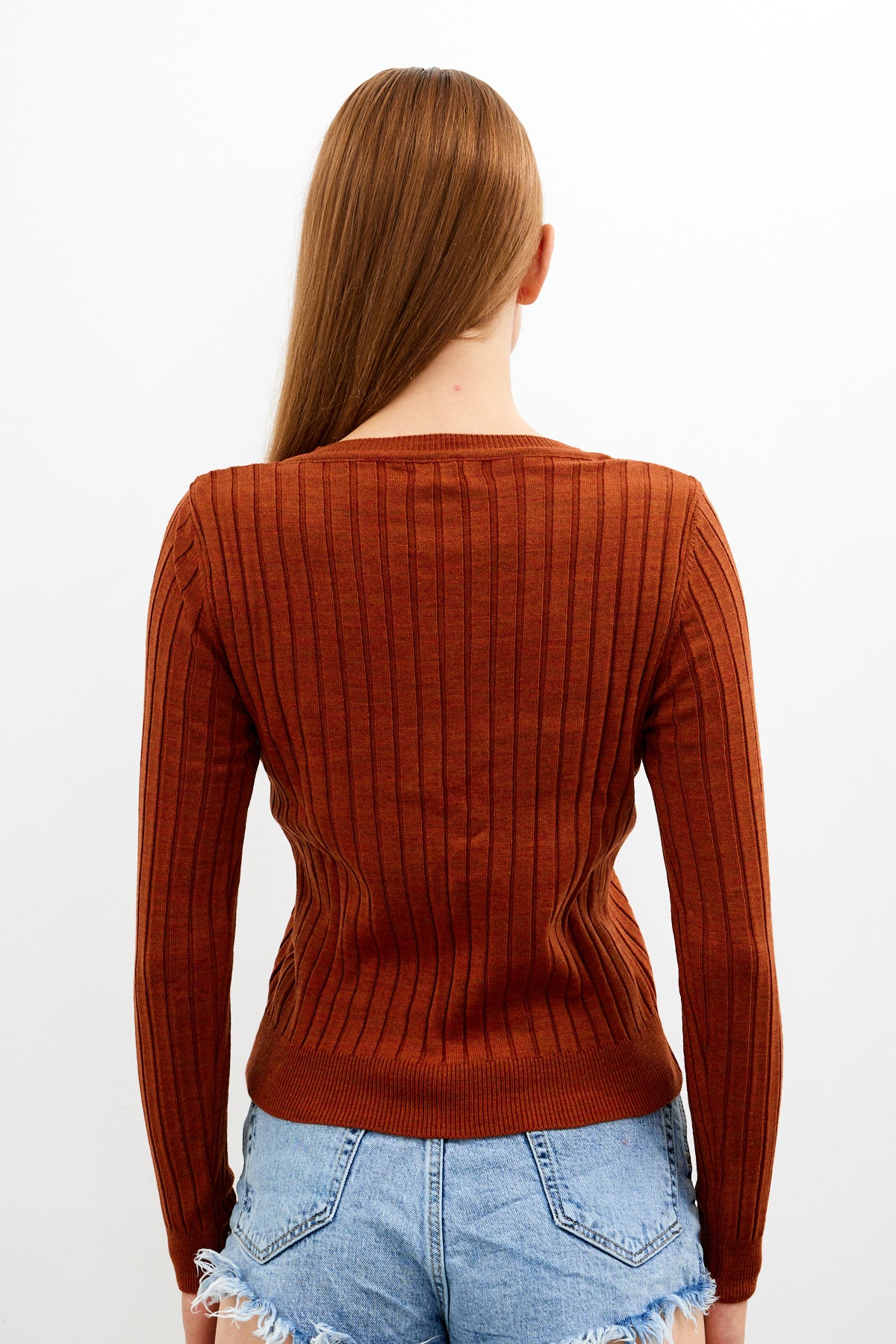 V Neck Ribbed Knit Top - SKU: 1071