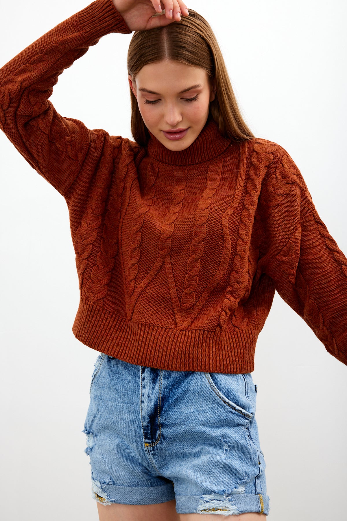 Oversized Turtleneck Sweater Solid Color With Knit Details - SKU: 1232