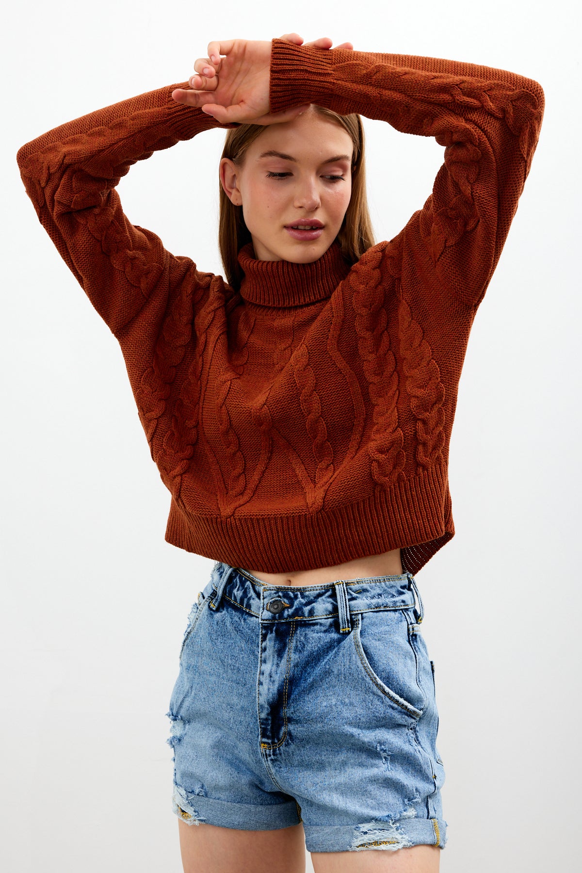 Oversized Turtleneck Sweater Solid Color With Knit Details - SKU: 1232