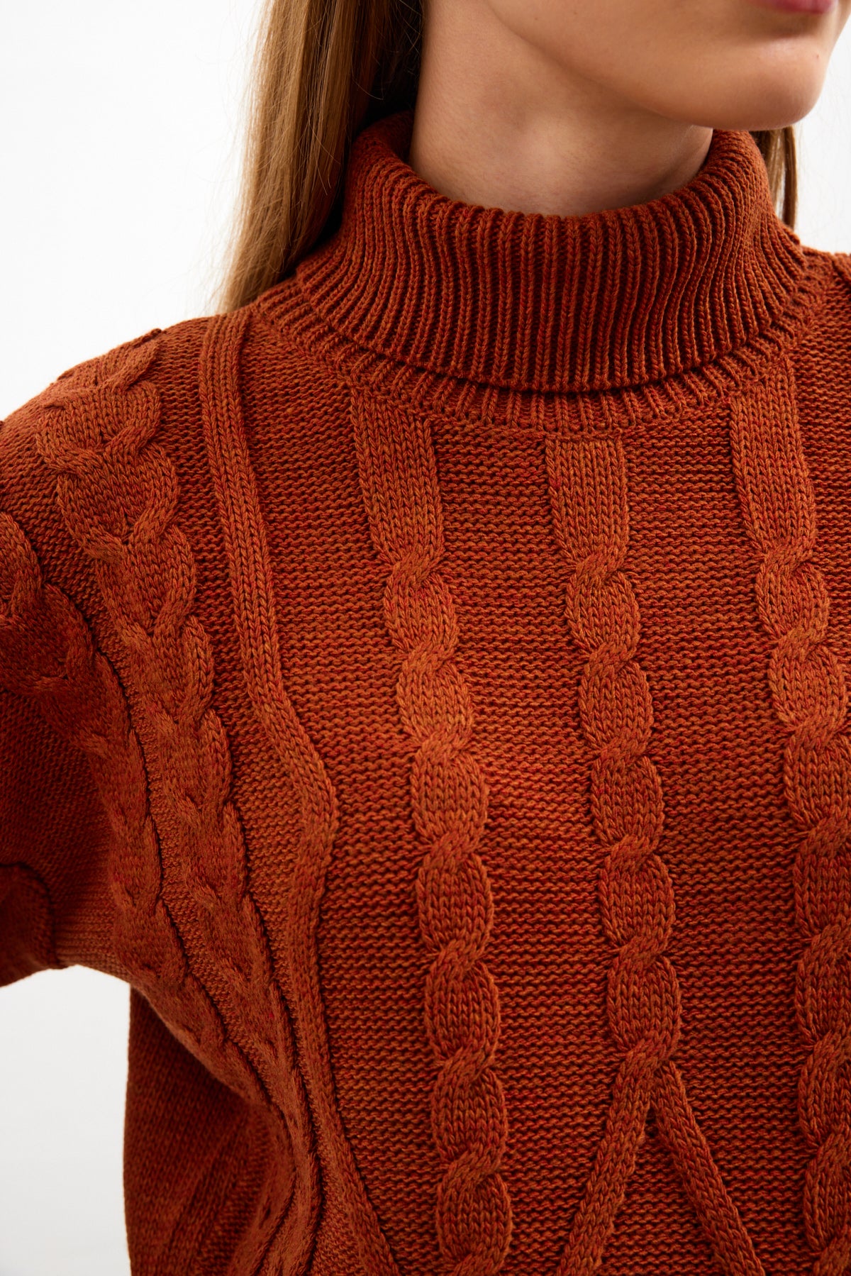 Oversized Turtleneck Sweater Solid Color With Knit Details - SKU: 1232