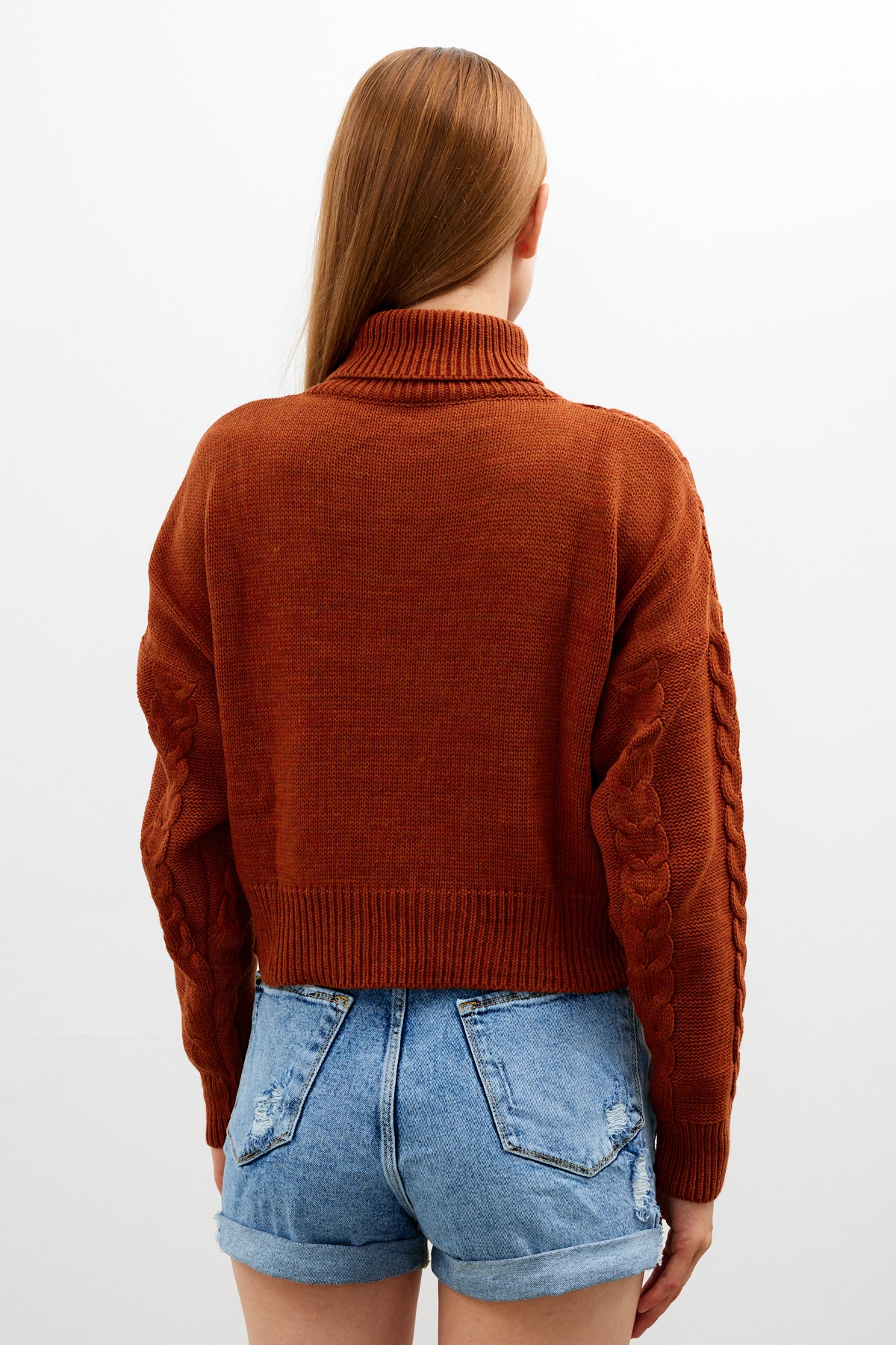 Oversized Turtleneck Sweater Solid Color With Knit Details - SKU: 1232