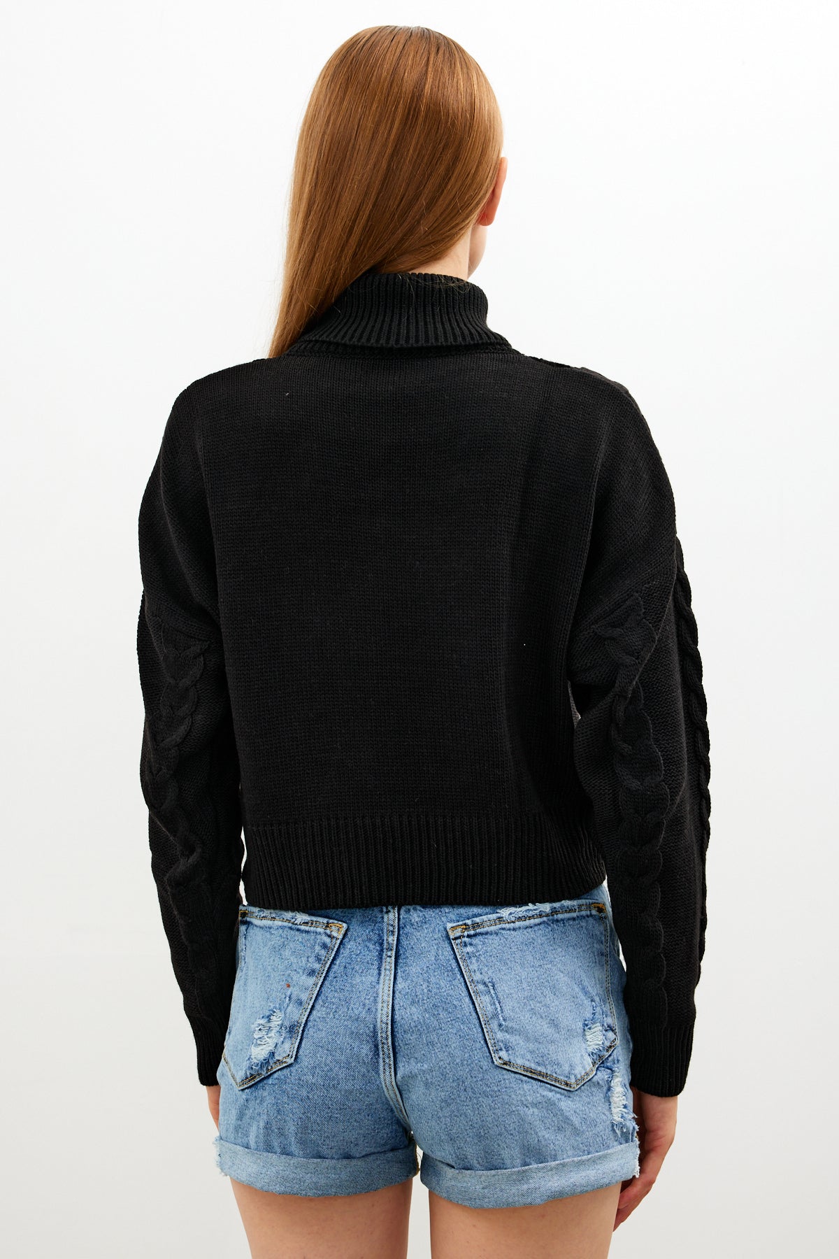 Oversized Turtleneck Sweater Solid Color With Knit Details - SKU: 1232