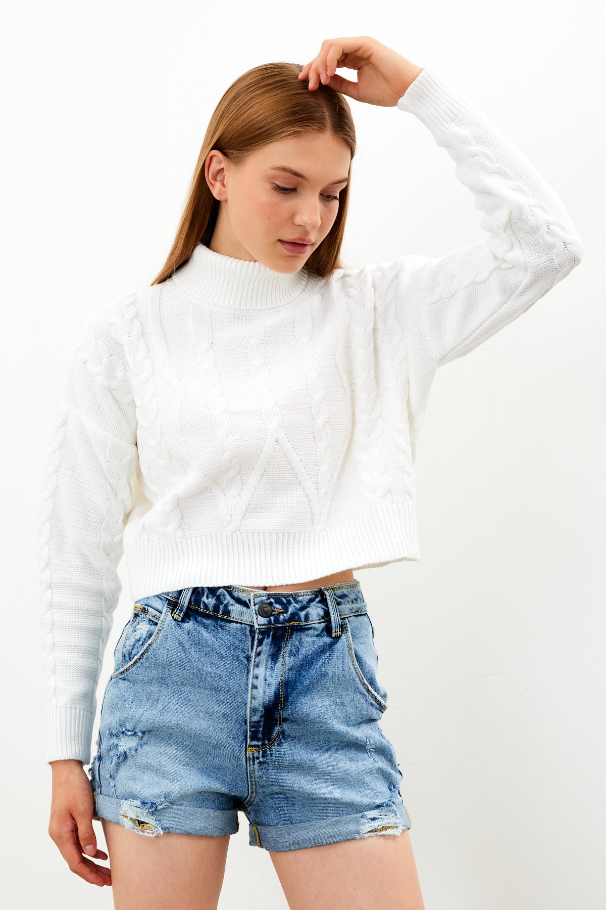 Oversized Turtleneck Sweater Solid Color With Knit Details - SKU: 1232