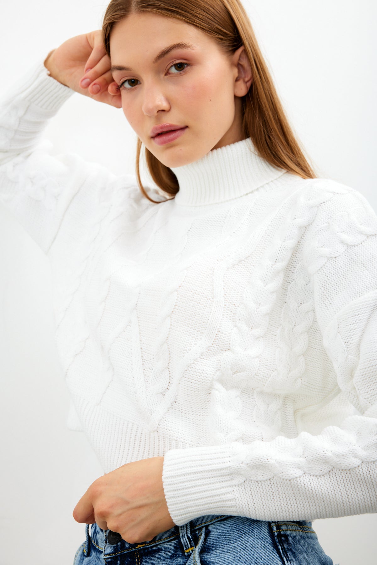 Oversized Turtleneck Sweater Solid Color With Knit Details - SKU: 1232