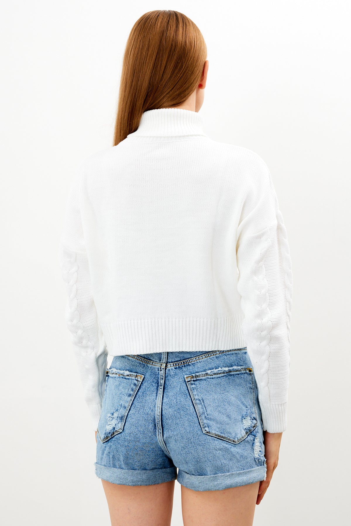 Oversized Turtleneck Sweater Solid Color With Knit Details - SKU: 1232