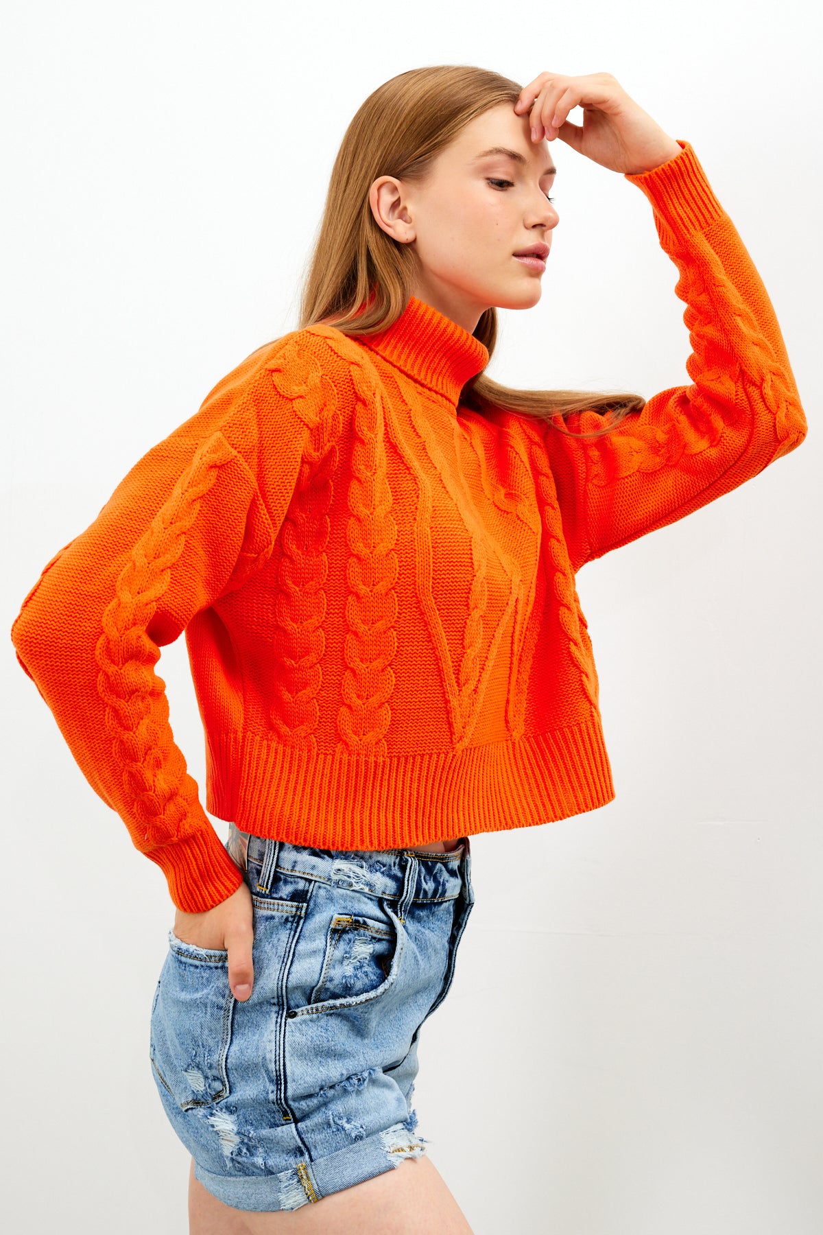 Oversized Turtleneck Sweater Solid Color With Knit Details - SKU: 1232