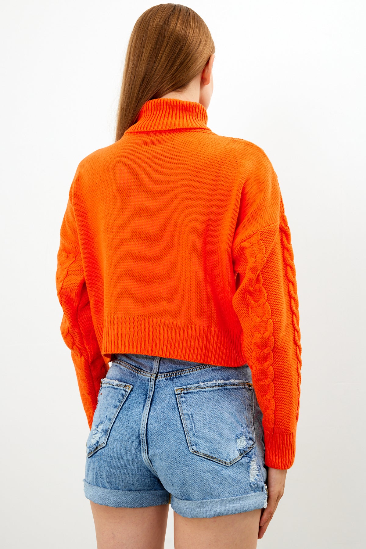 Oversized Turtleneck Sweater Solid Color With Knit Details - SKU: 1232