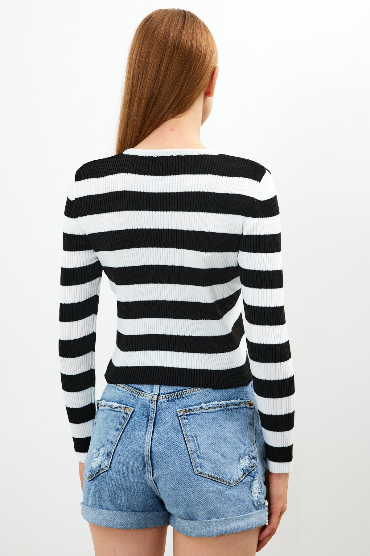 Striped Knit Top Button Detailed Top - SKU: 1093
