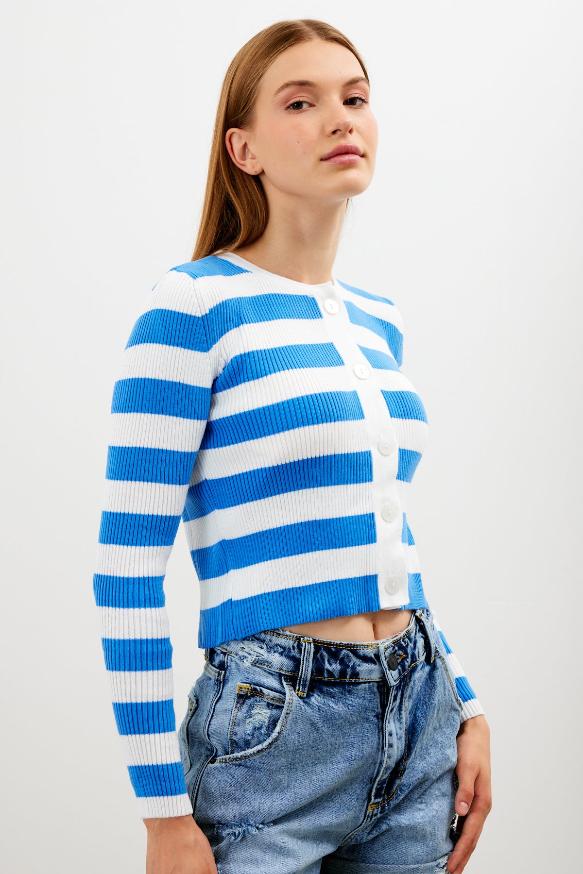 Striped Knit Top Button Detailed Top - SKU: 1093