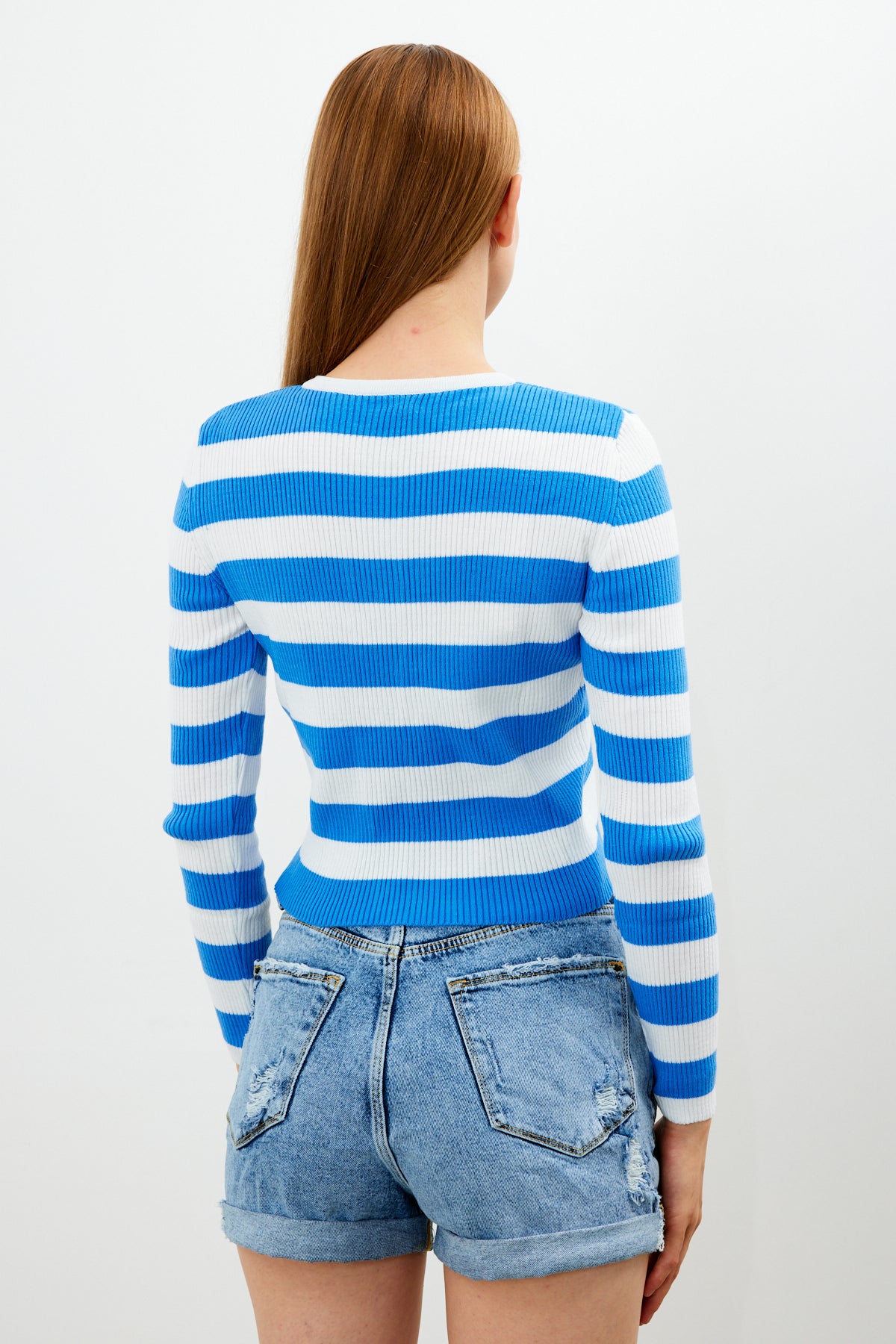 Striped Knit Top Button Detailed Top - SKU: 1093