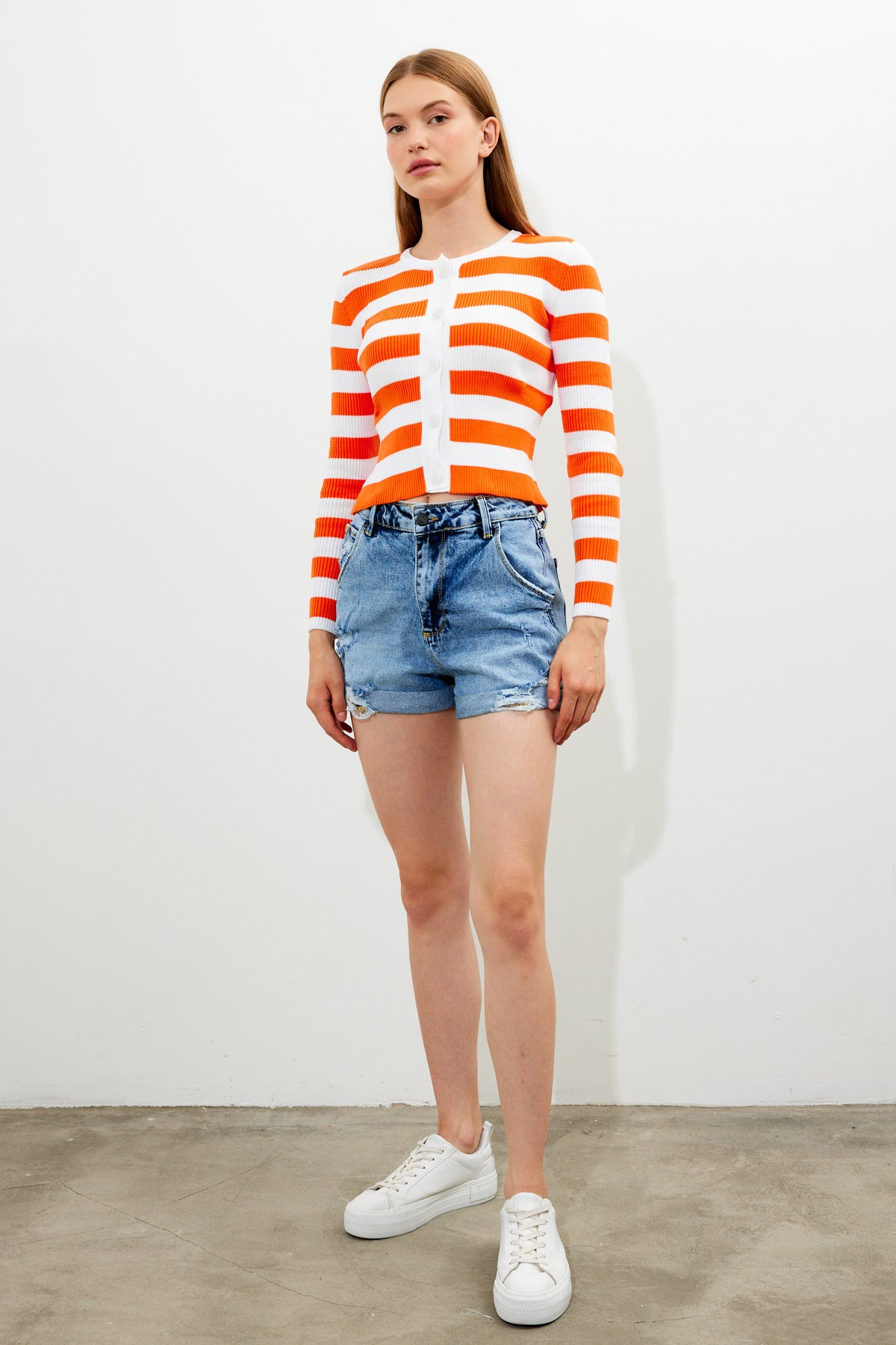 Striped Knit Top Button Detailed Top - SKU: 1093