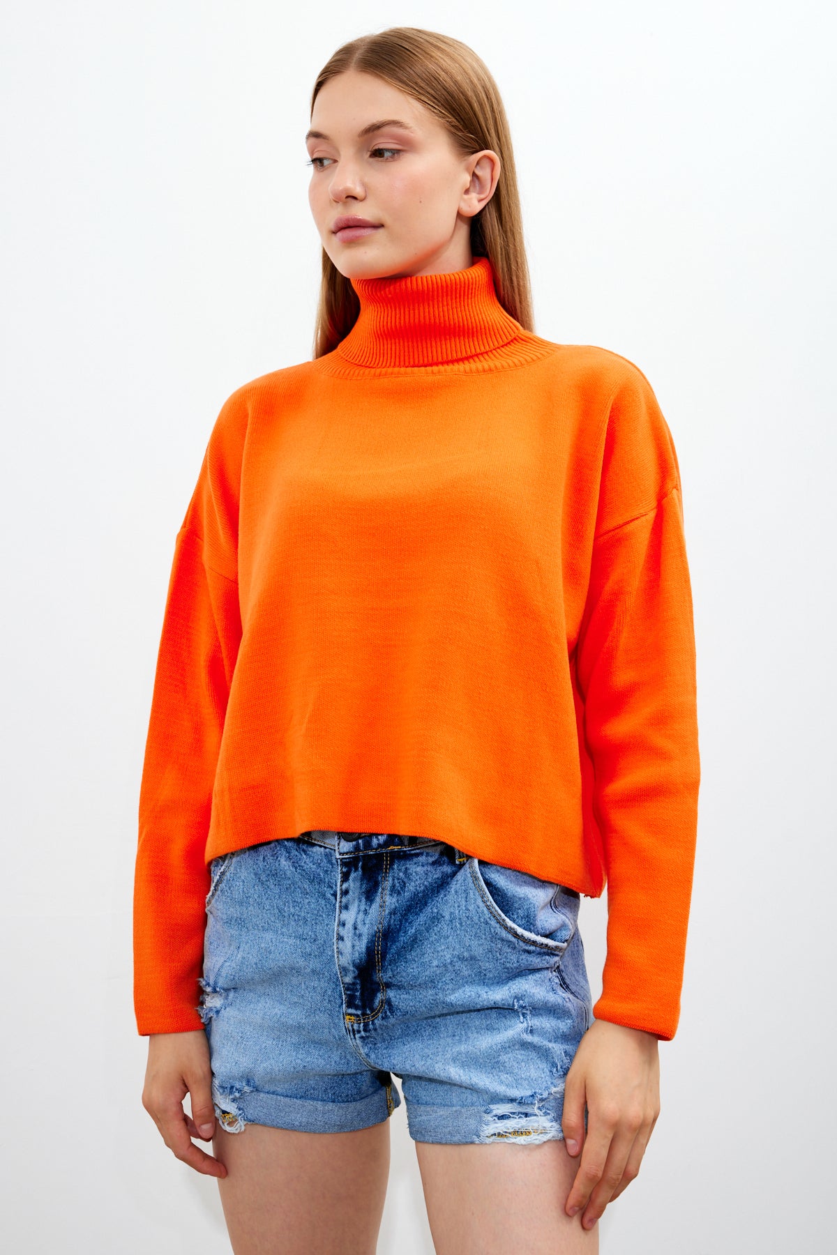 Oversized Solid Color Turtleneck Sweater - SKU: 1079