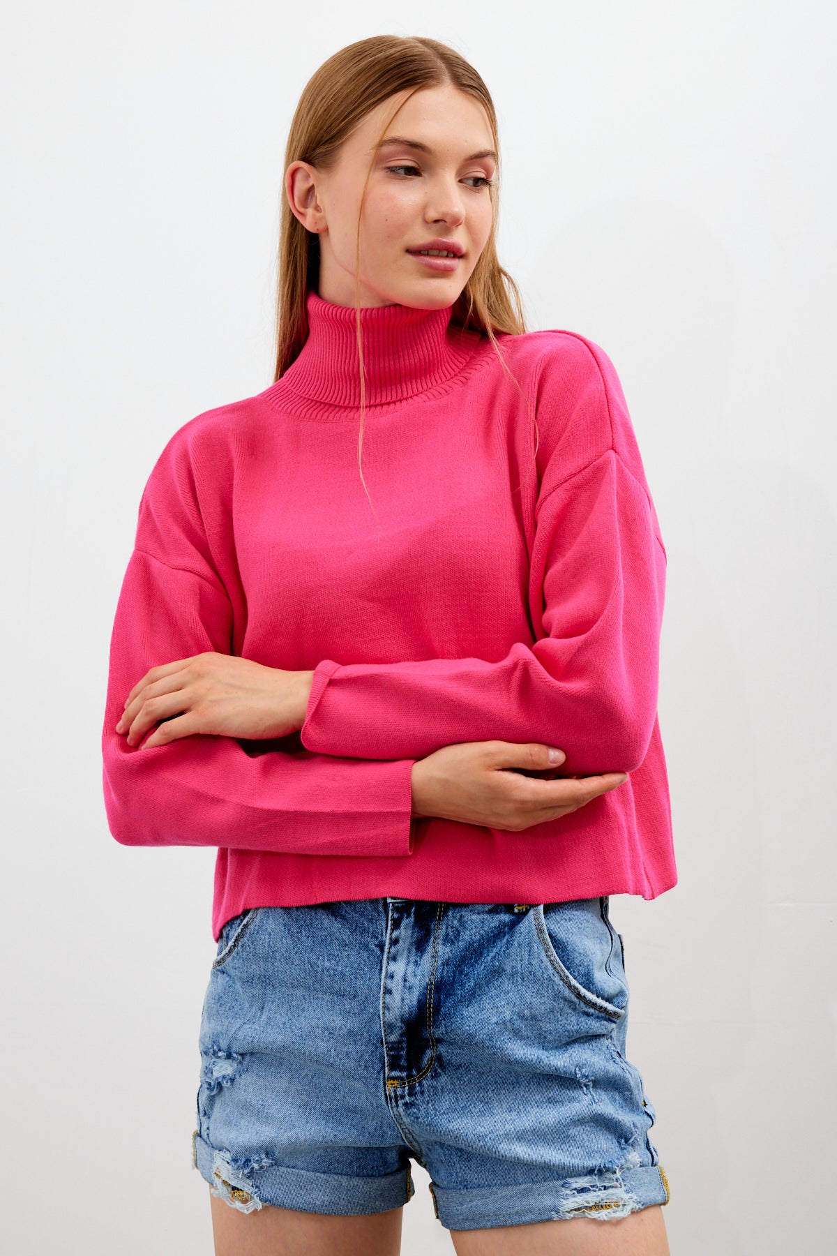 Oversized Solid Color Turtleneck Sweater - SKU: 1079