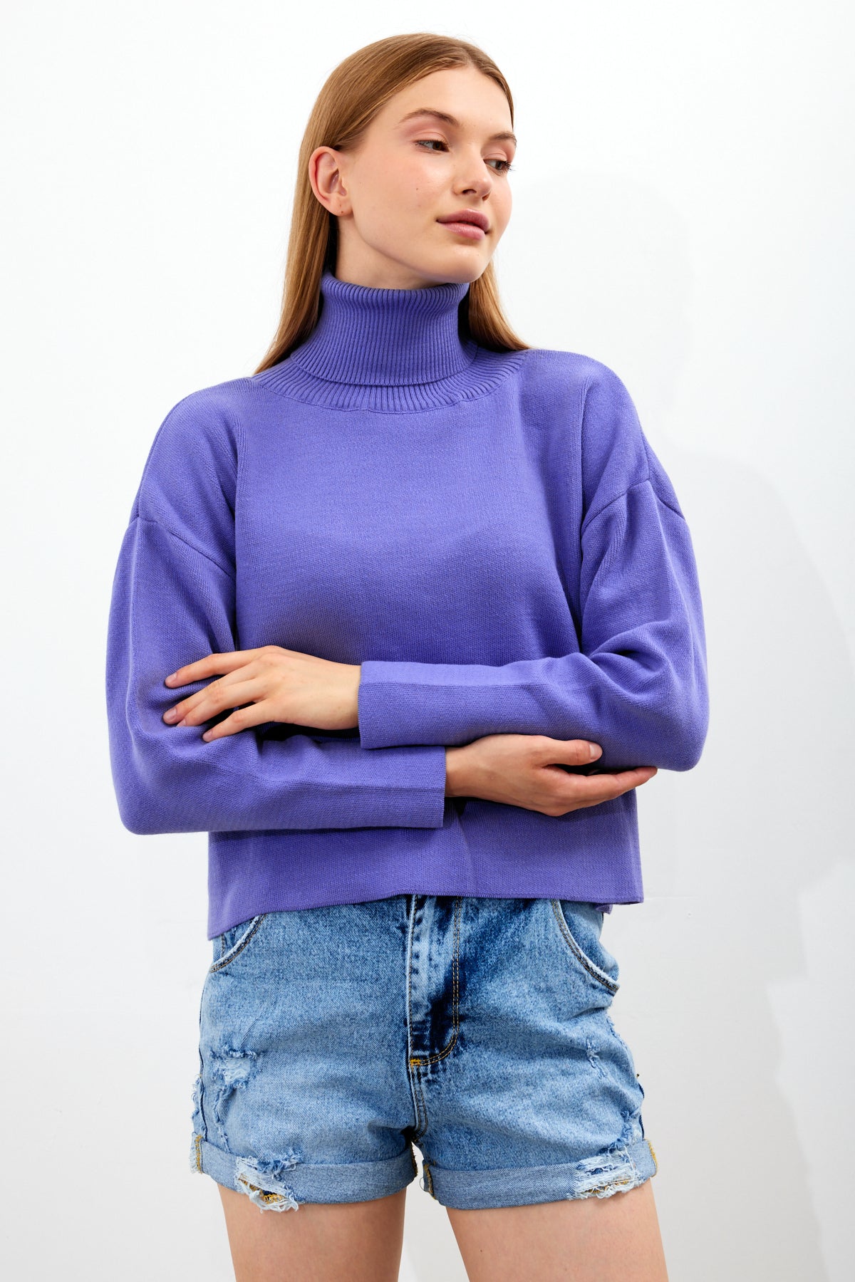 Oversized Solid Color Turtleneck Sweater - SKU: 1079
